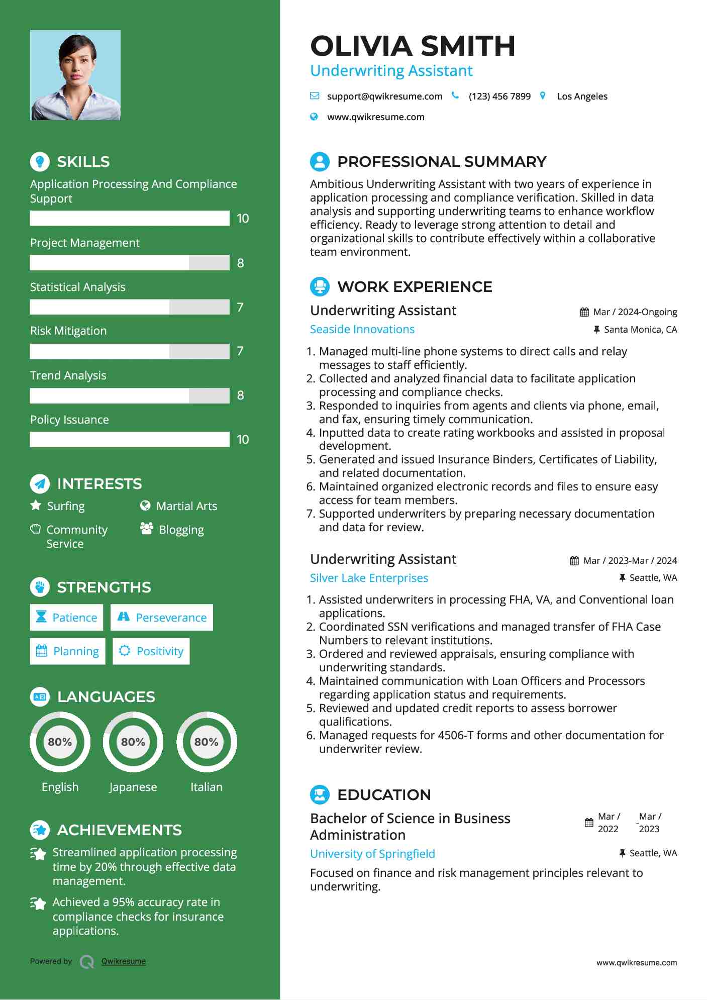 Underwriting Assistant Resume Template