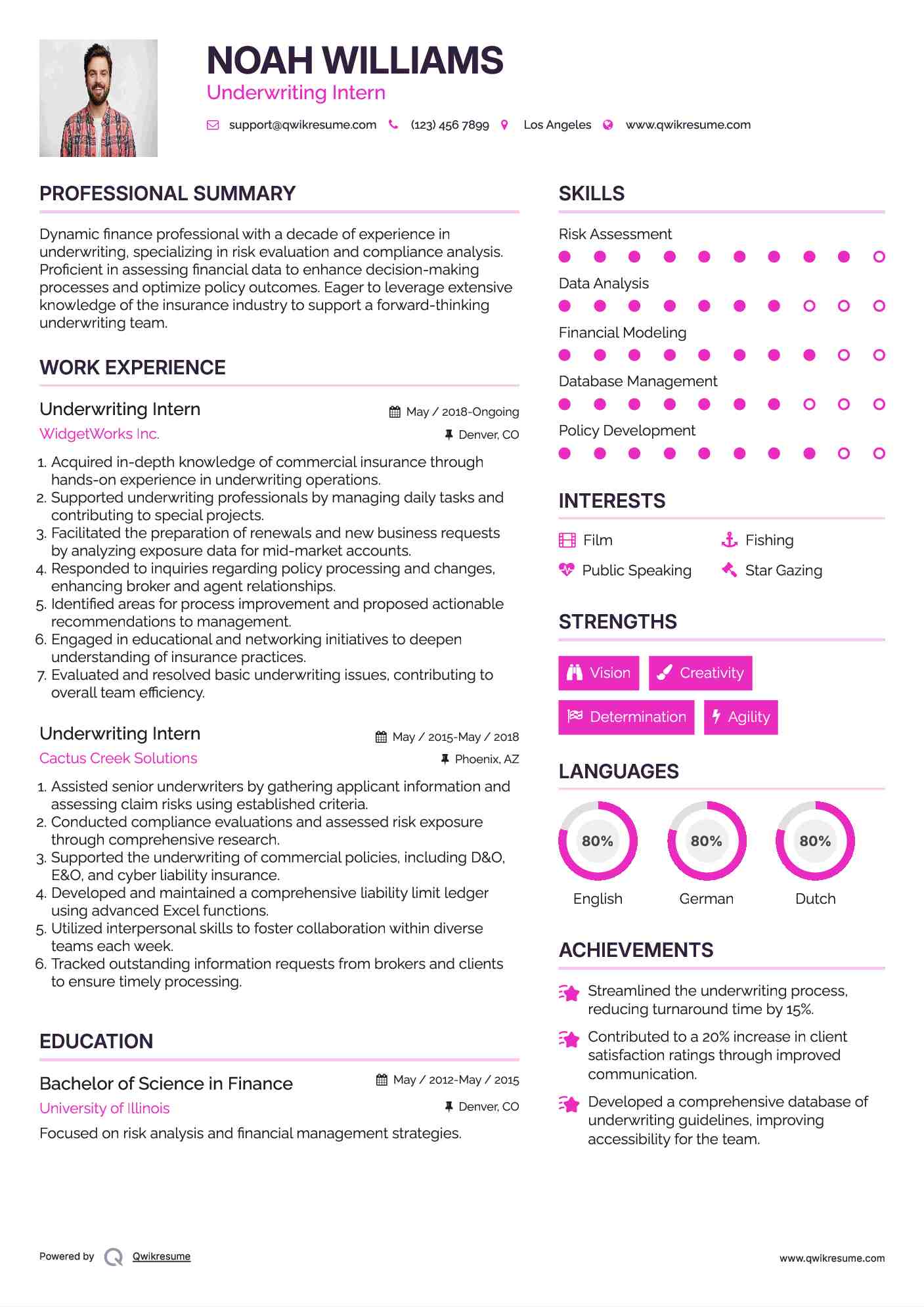 Underwriting Intern Resume Sample