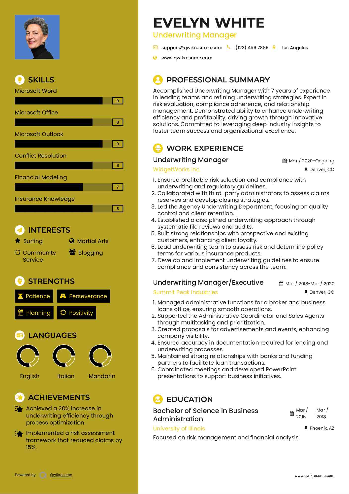 Underwriting Manager Resume Template