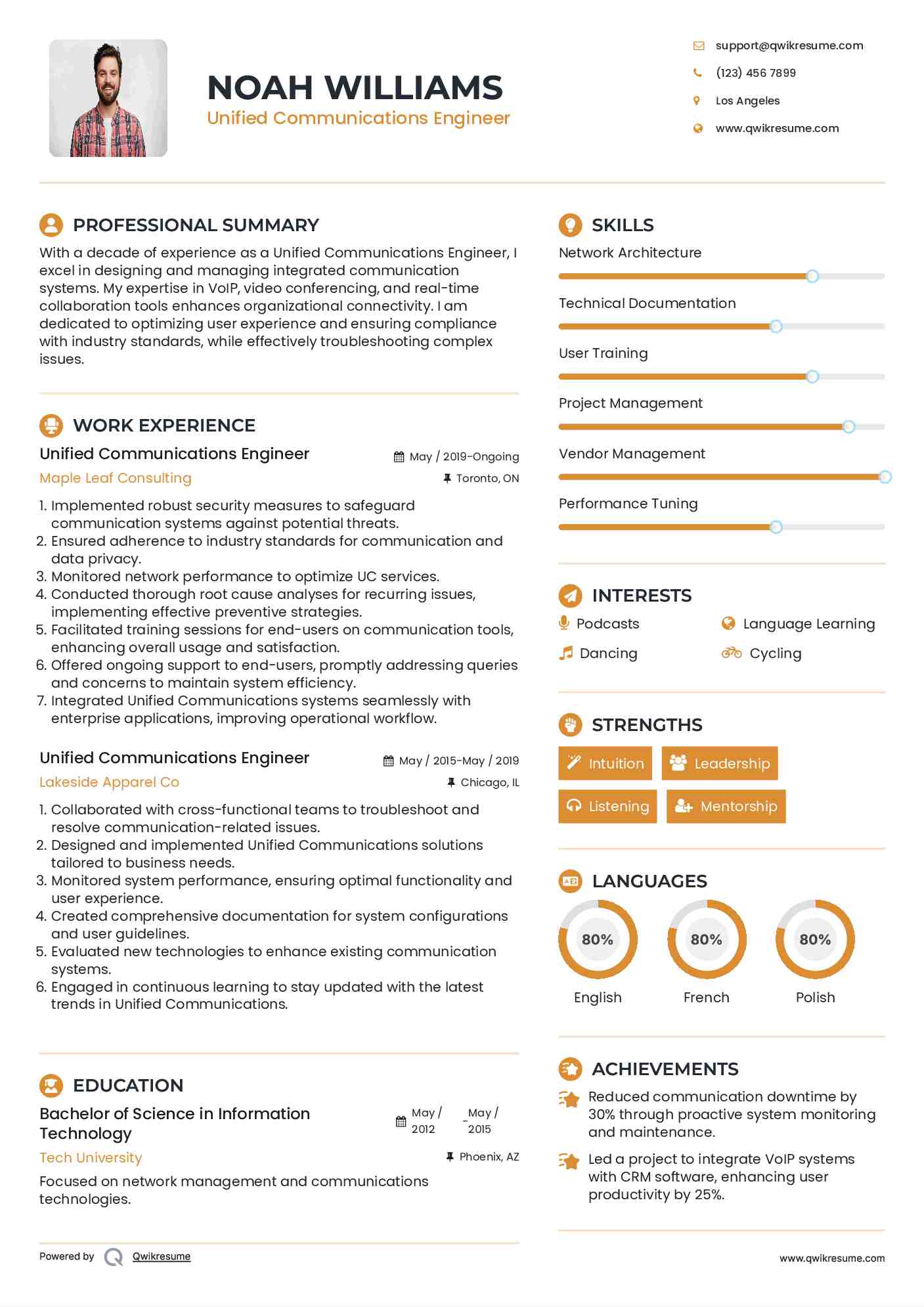 Unified Communications Engineer Resume Template