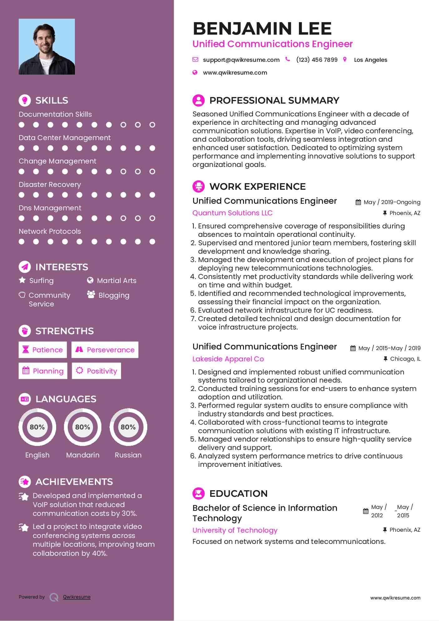 Unified Communications Engineer Resume Model