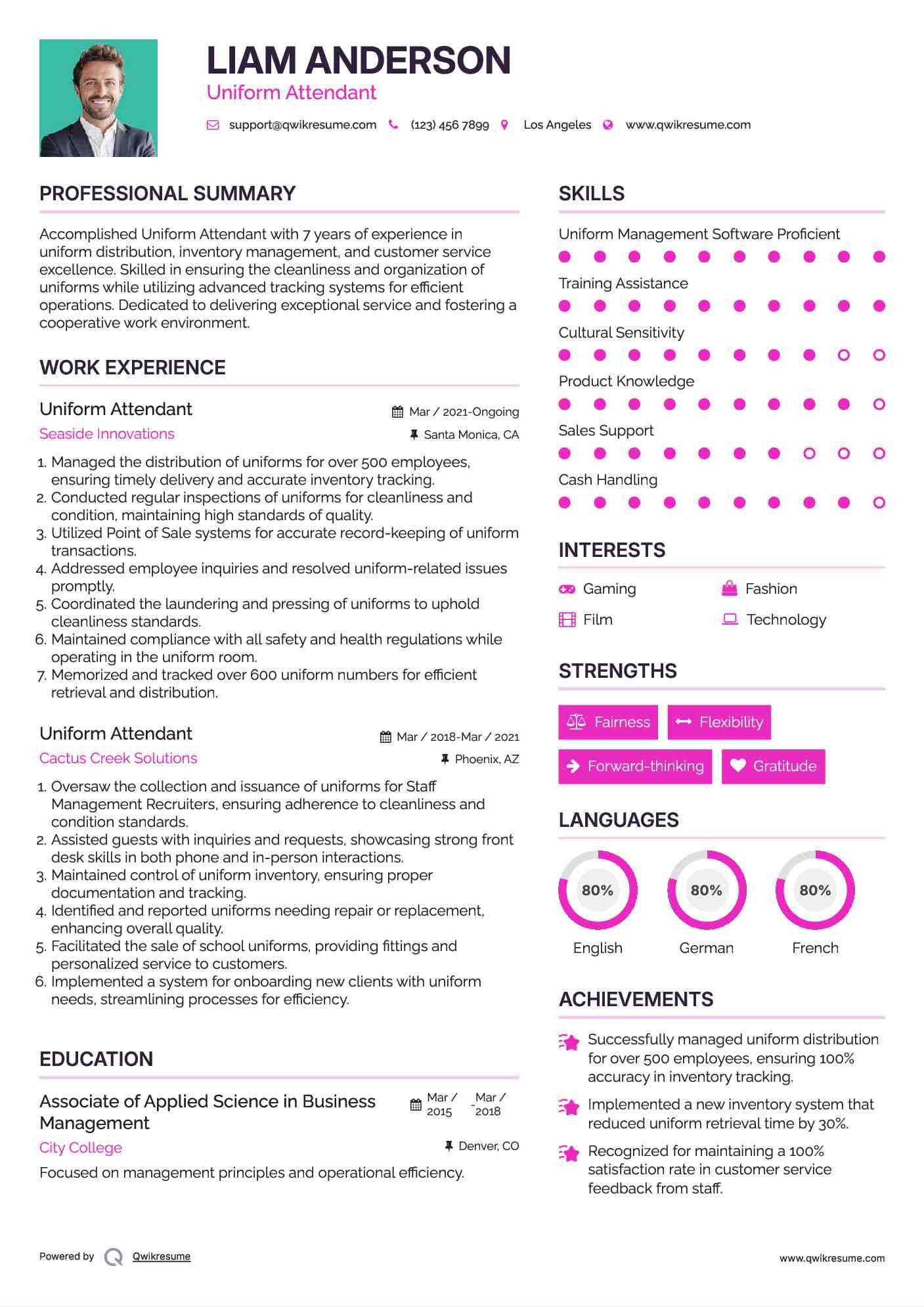 Uniform Attendant Resume Sample
