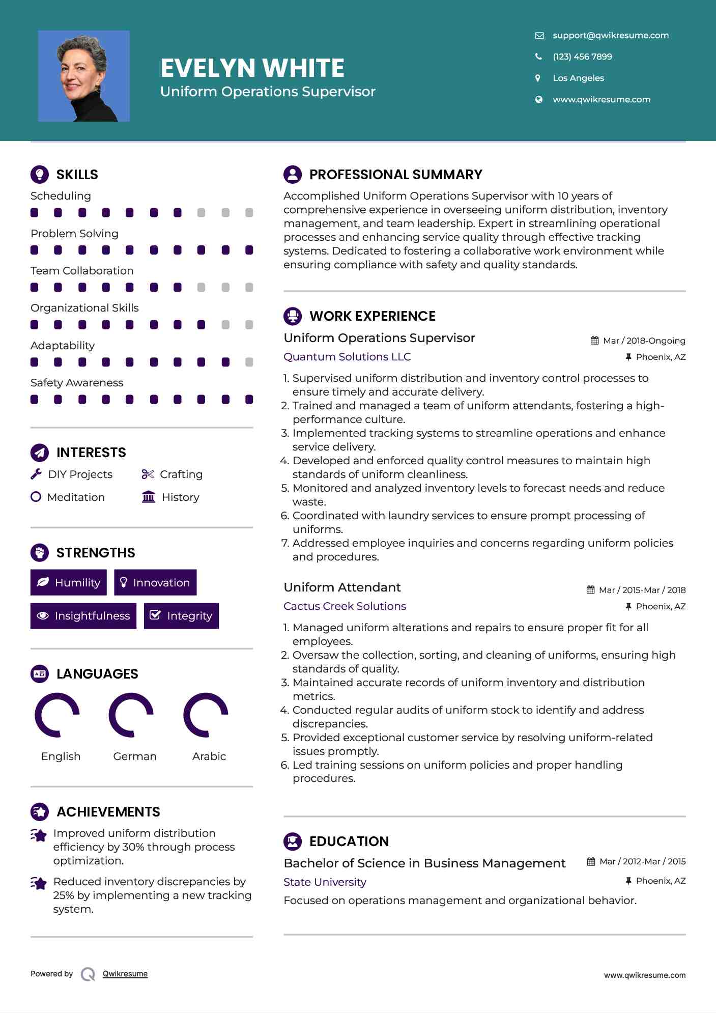 Uniform Operations Supervisor Resume Template