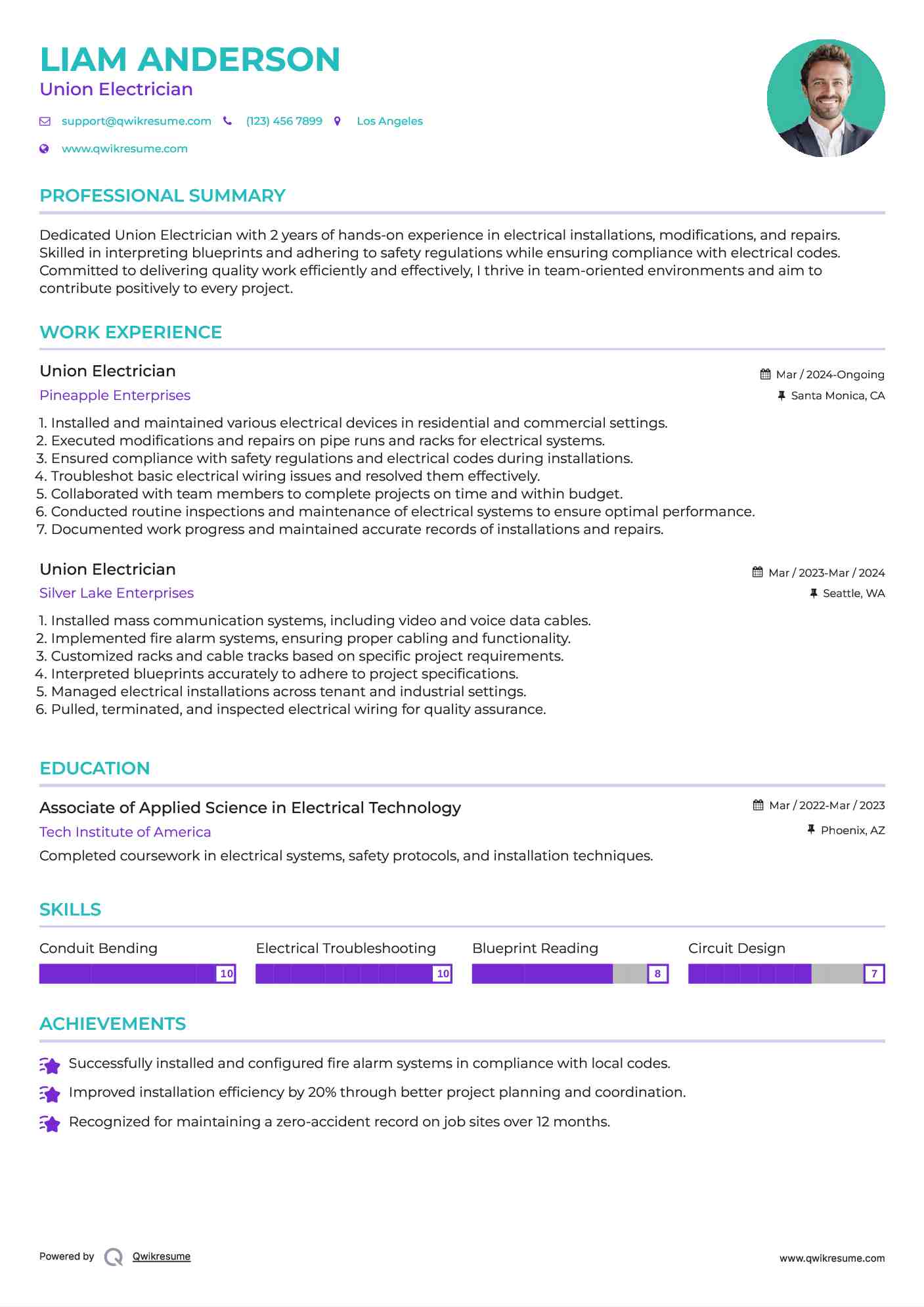 Union Electrician Resume Template