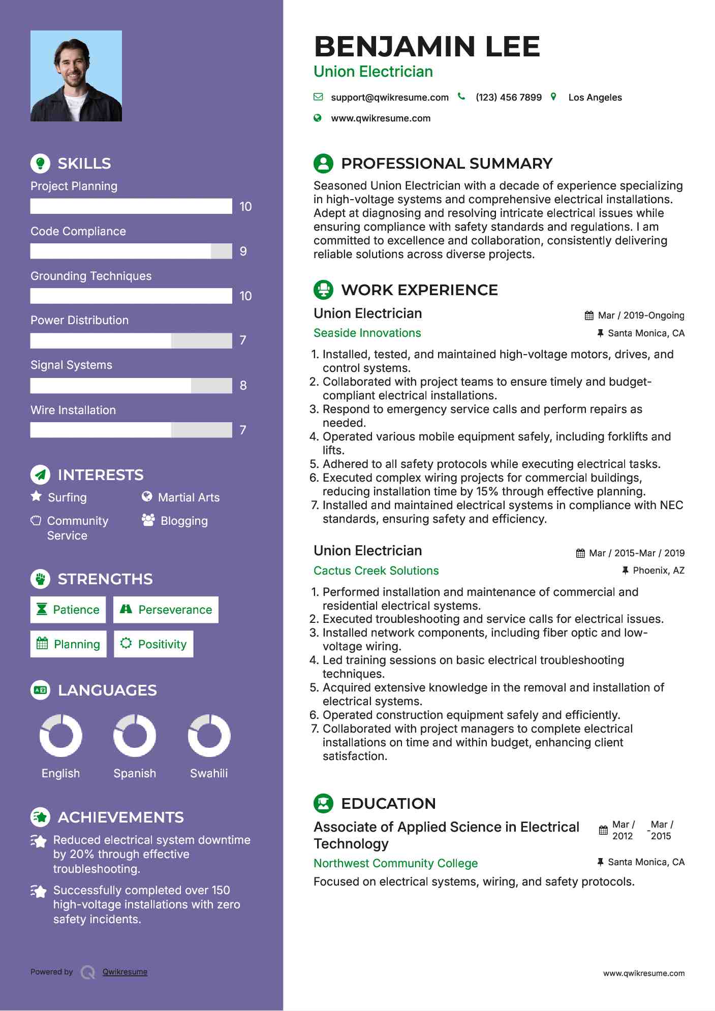 Union Electrician Resume Template