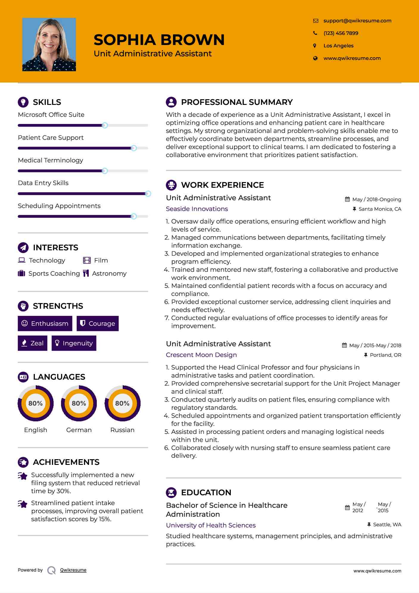 Unit Administrative Assistant Resume Template