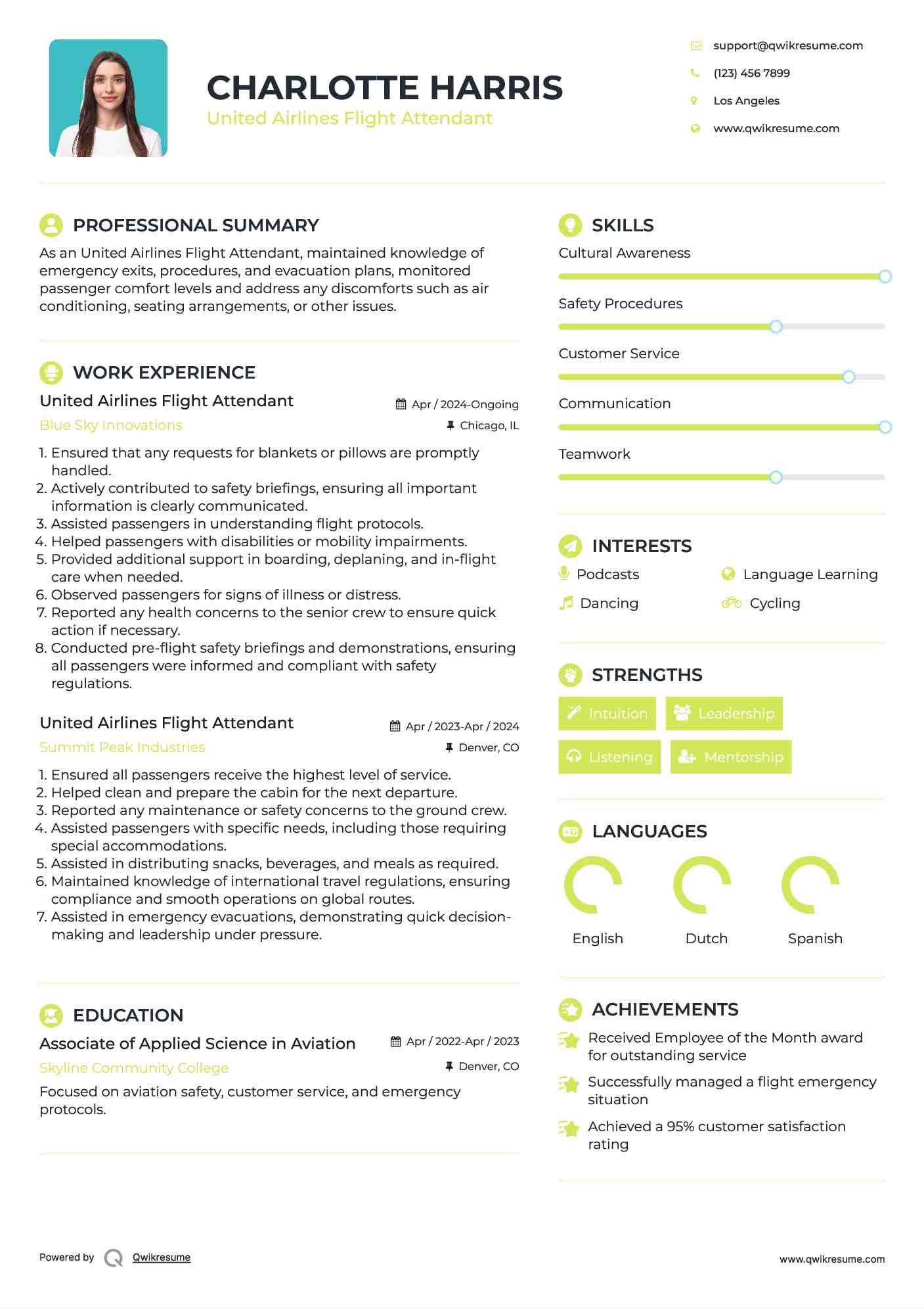 United Airlines Flight Attendant Resume Format