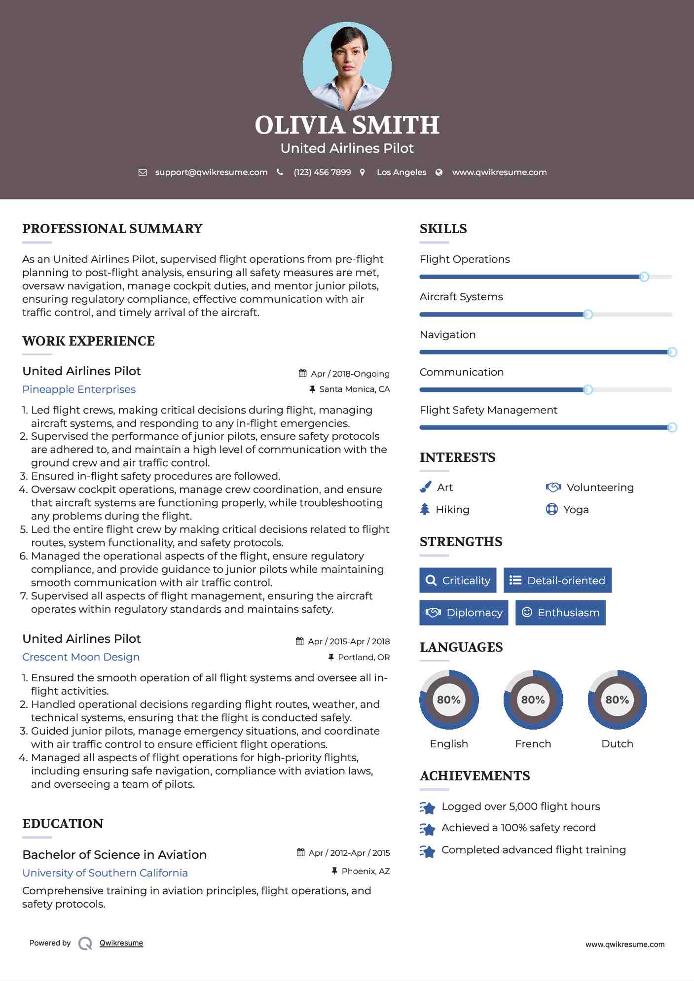 United Airlines Pilot Resume Example