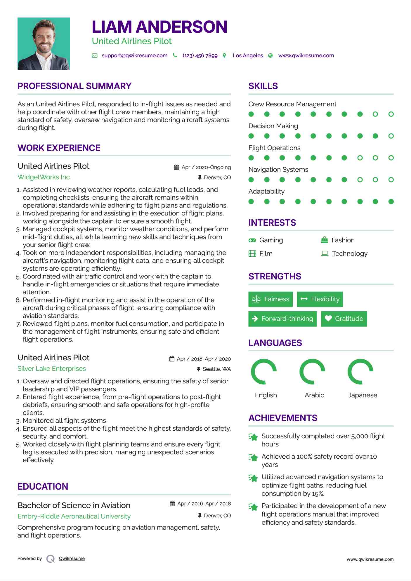 United Airlines Pilot Resume Model