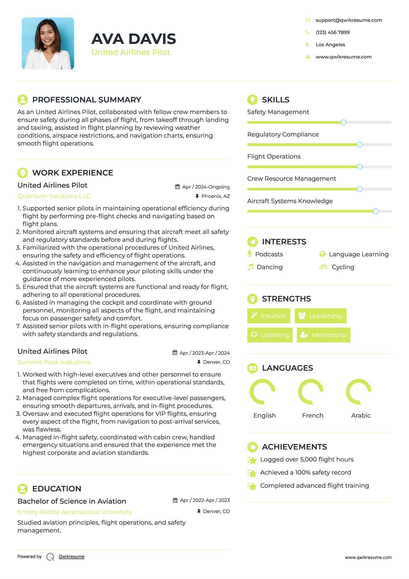 United Airlines Pilot Resume Example