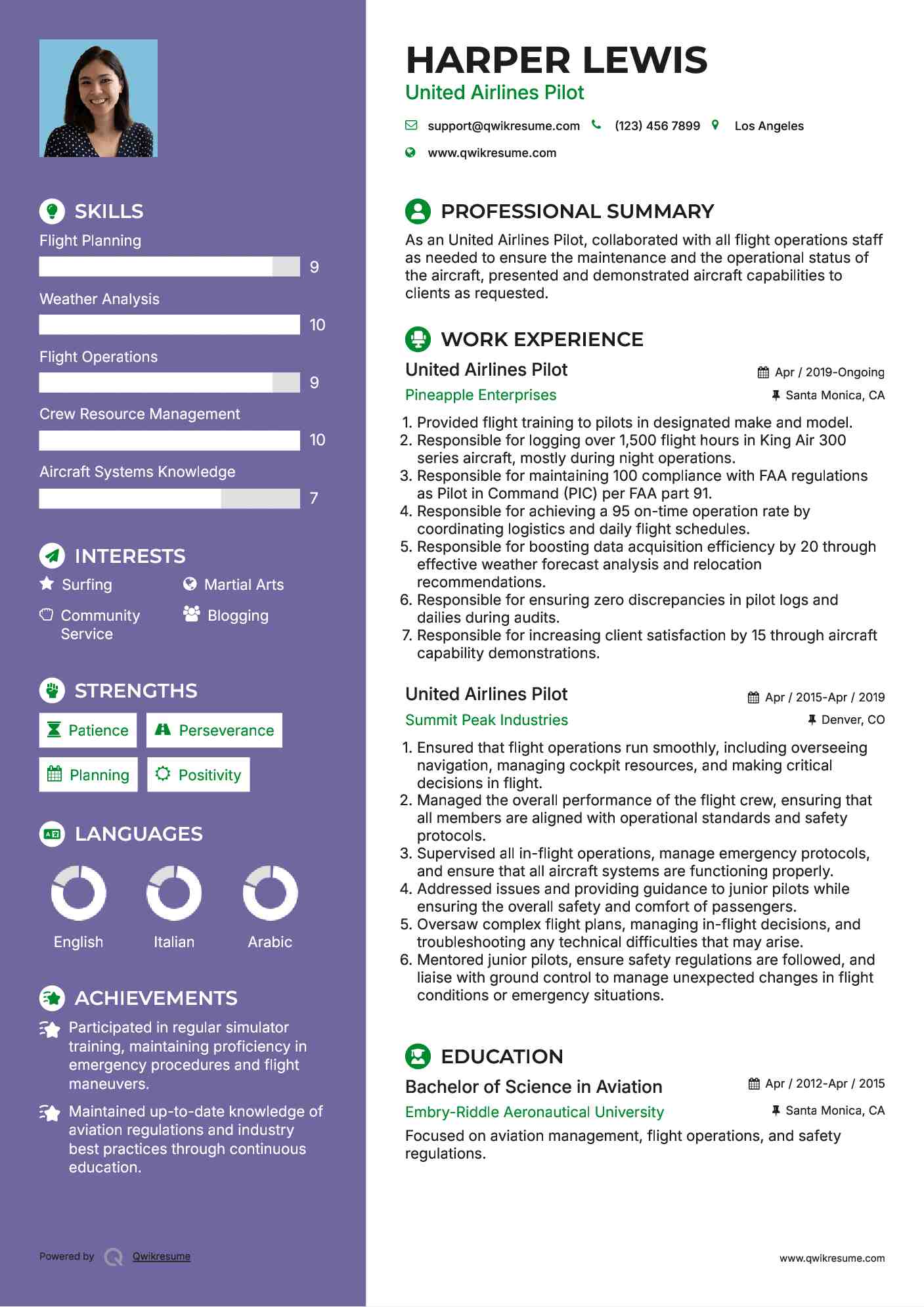 United Airlines Pilot Resume Template