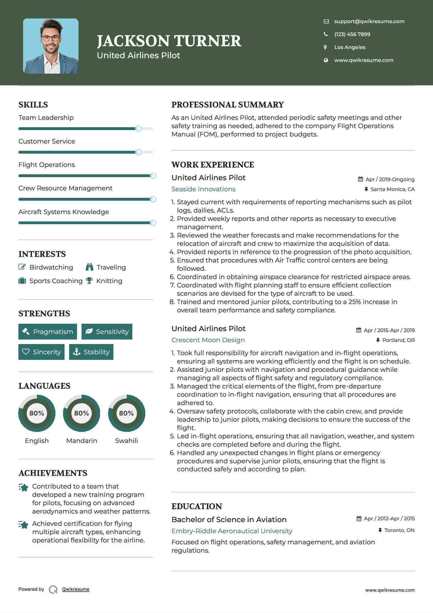 United Airlines Pilot Resume Model