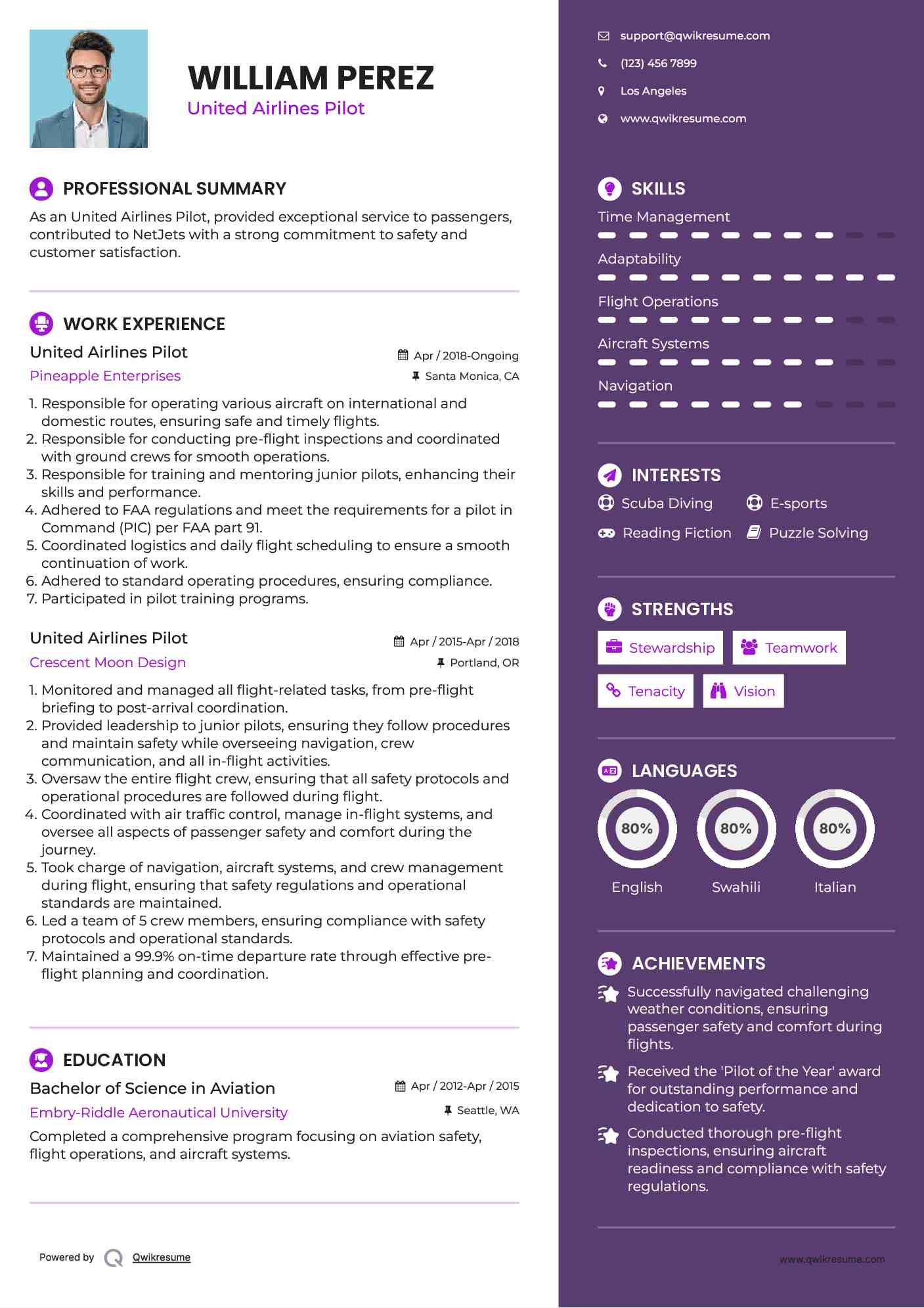 United Airlines Pilot Resume Example