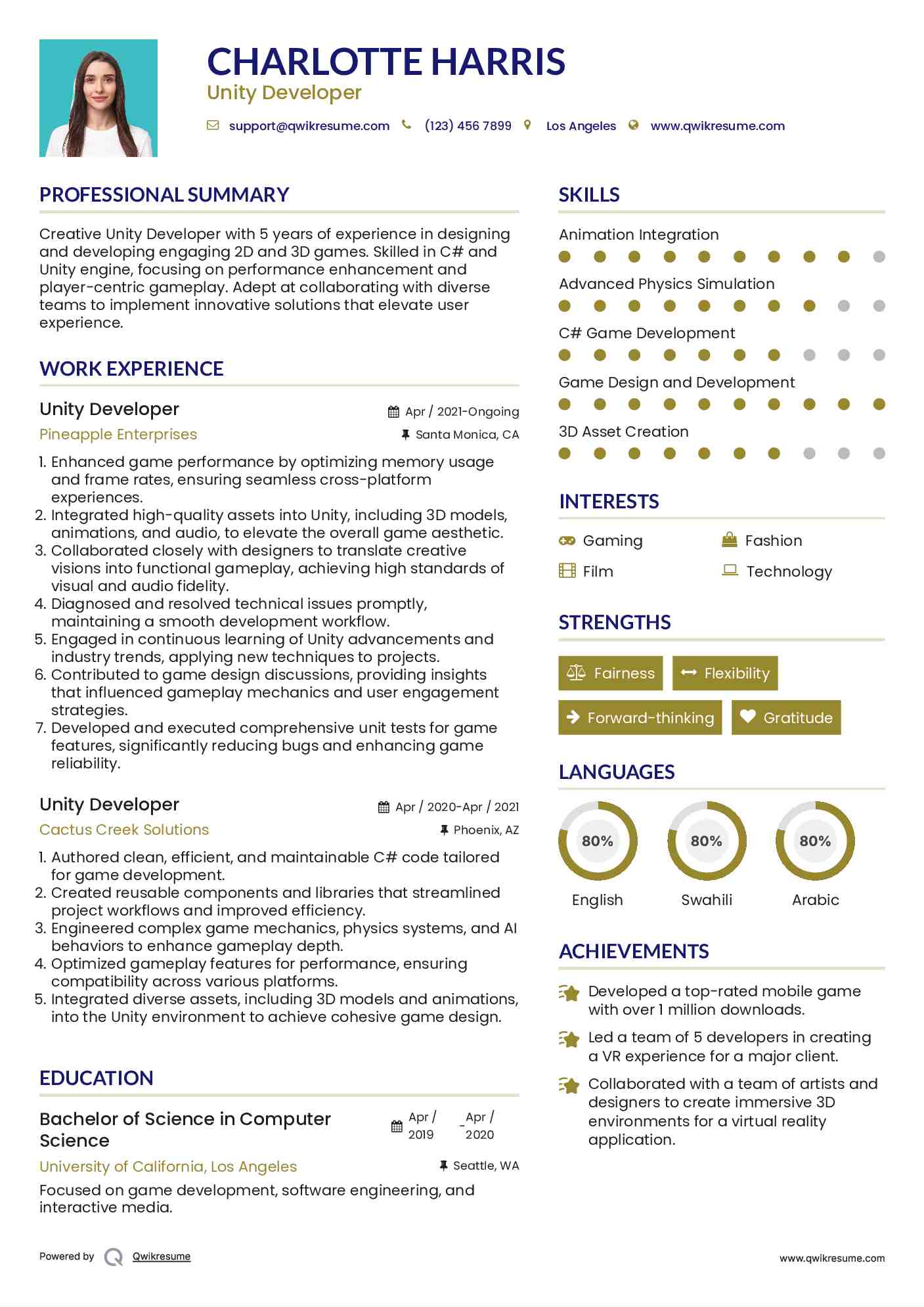 Unity Developer Resume Template