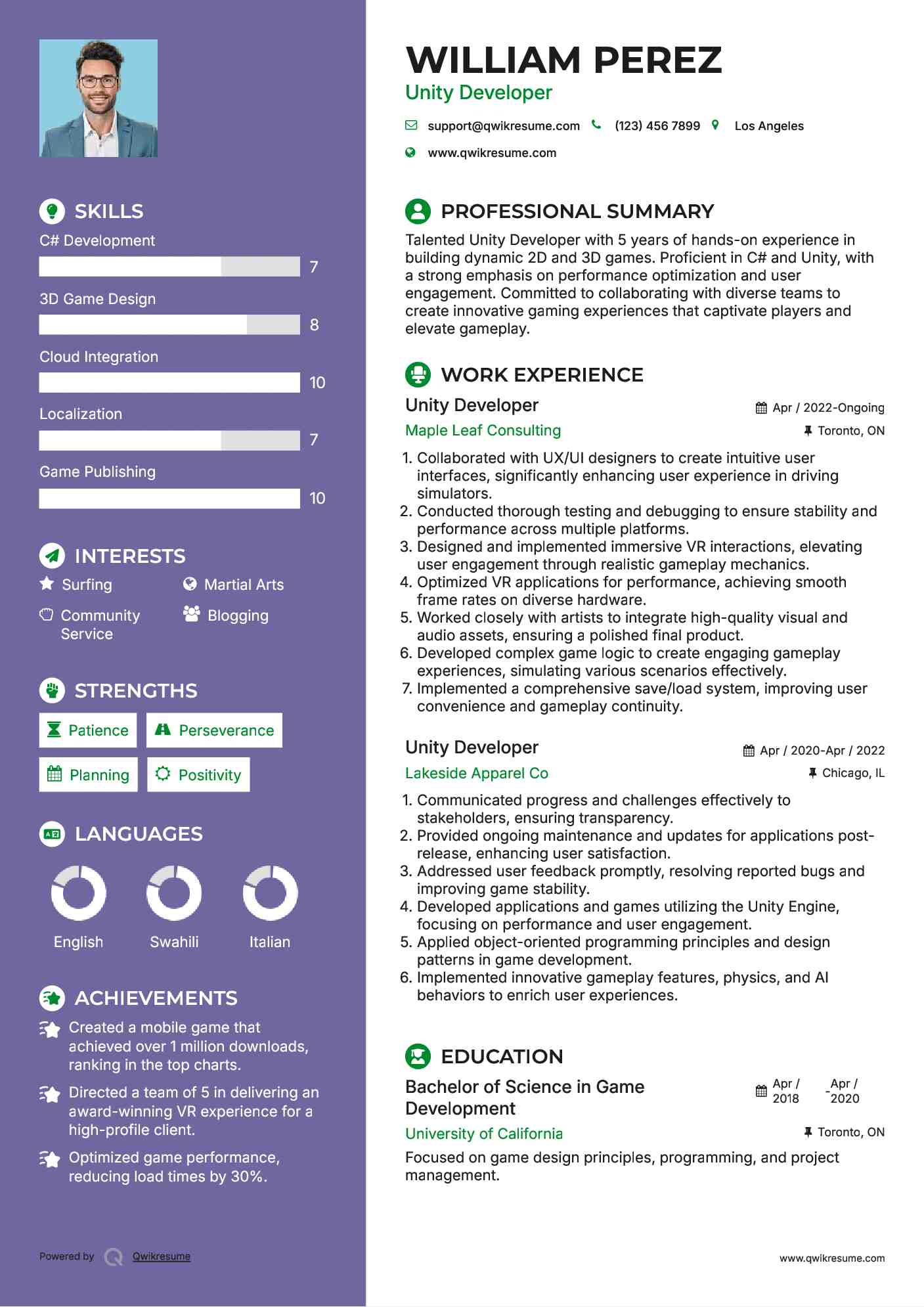 Unity Developer Resume Format