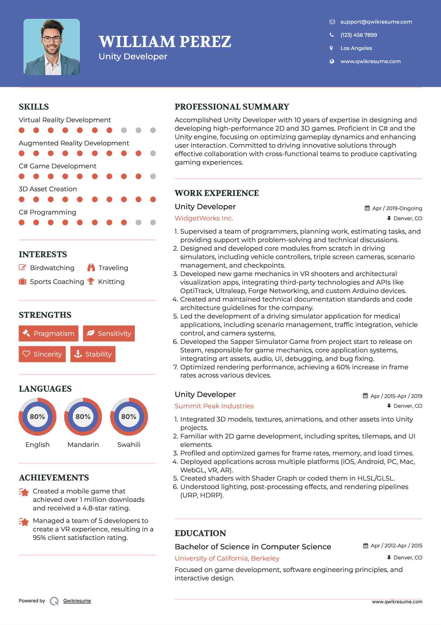 Unity Developer Resume Template
