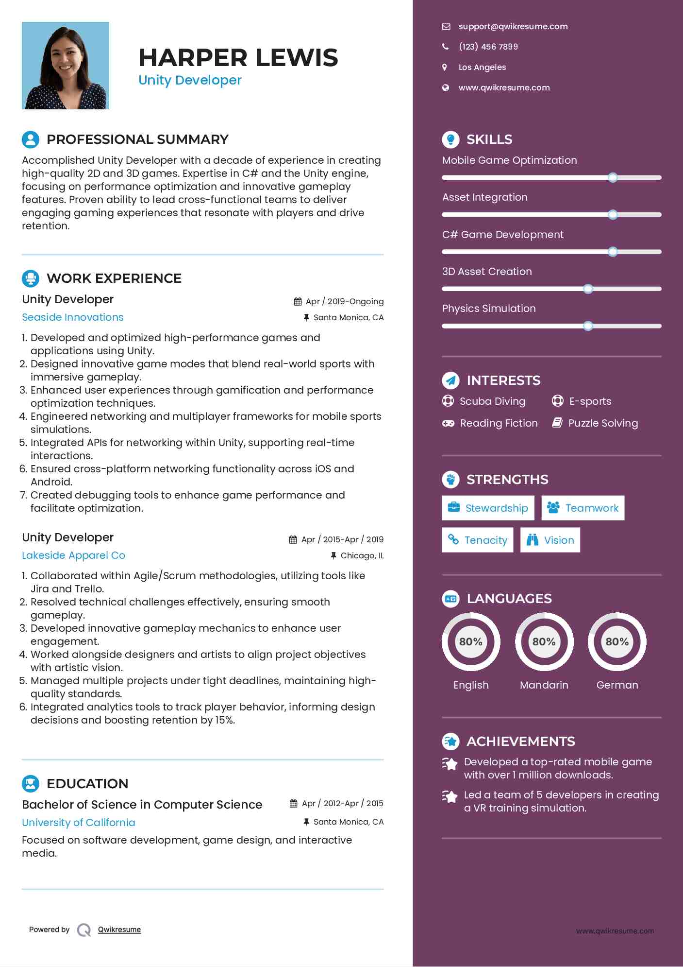Unity Developer Resume Template