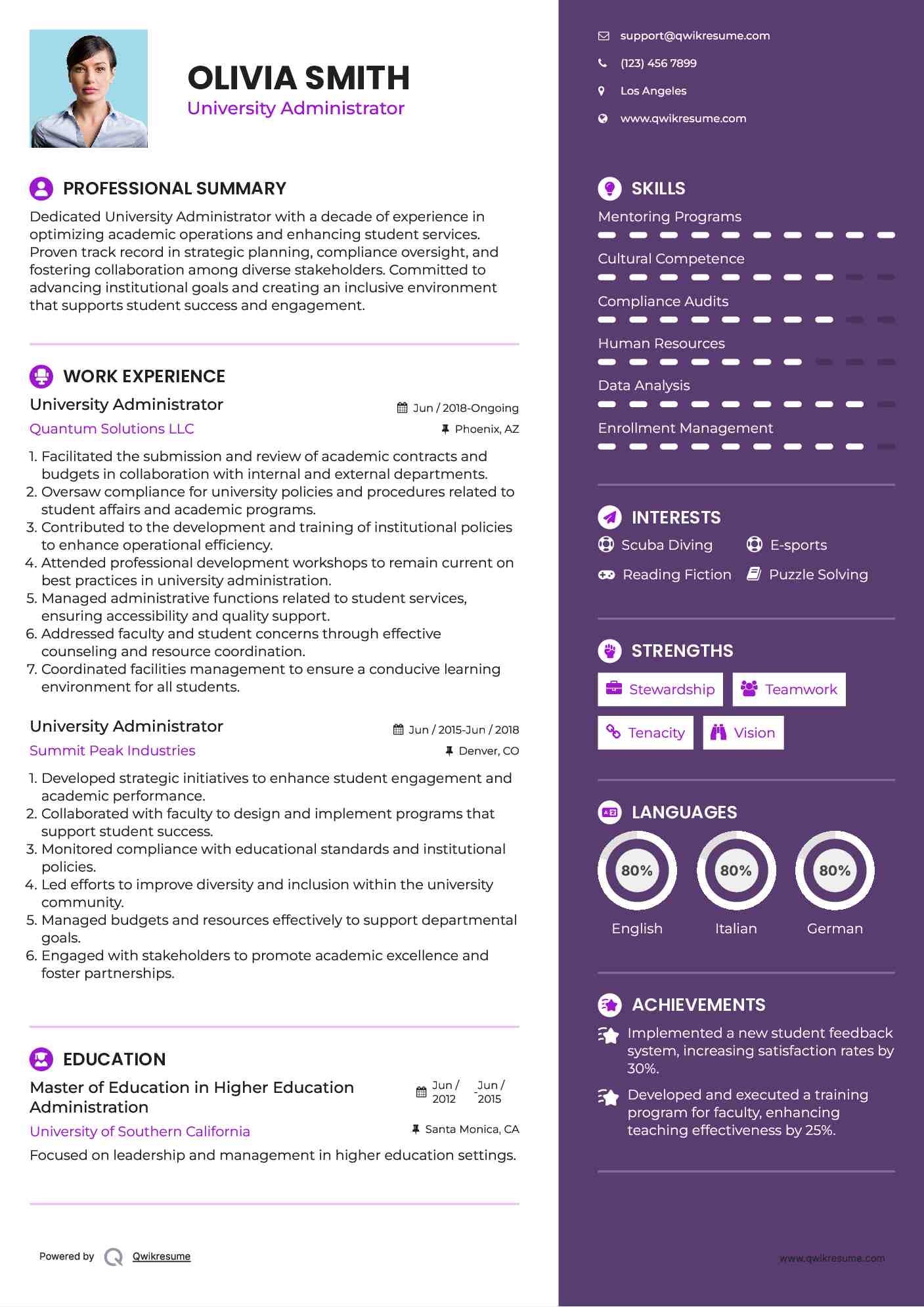 University Administrator Resume Template