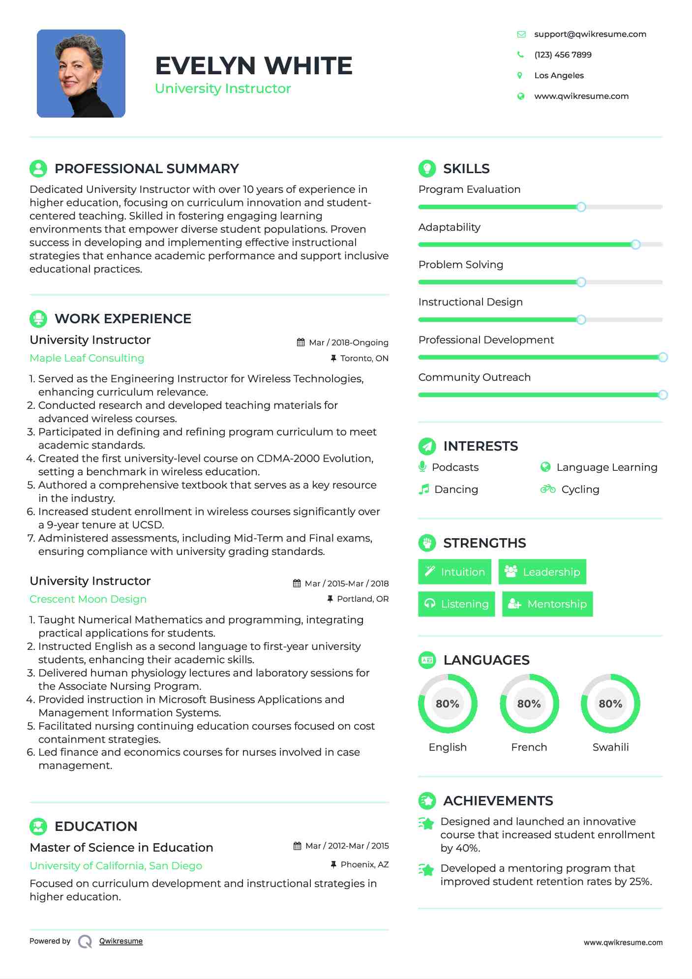 University Instructor Resume Template
