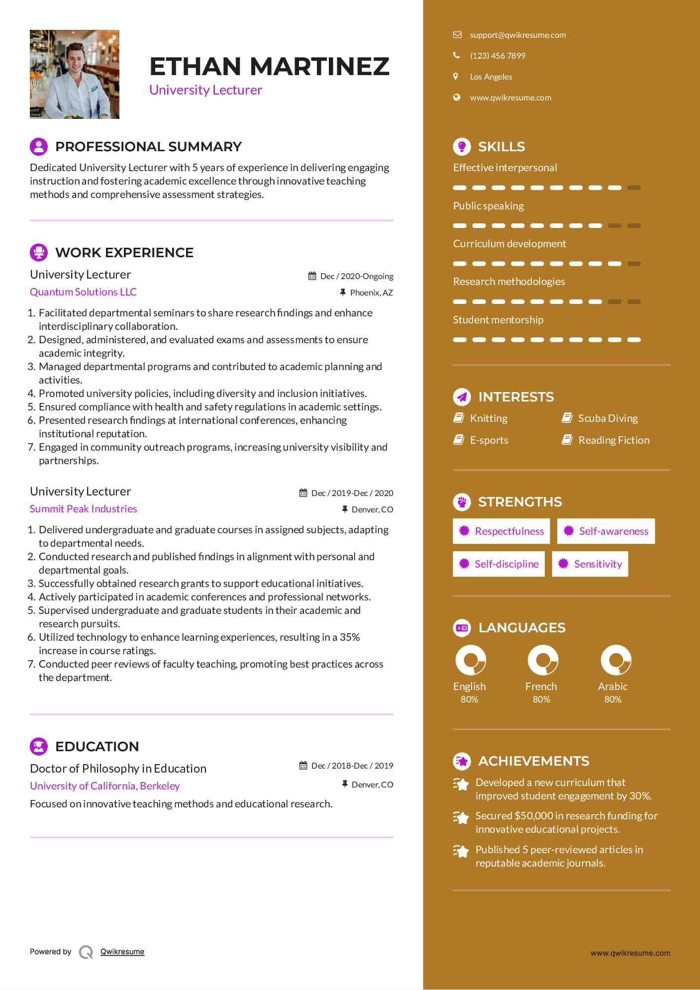 University Lecturer Resume Format