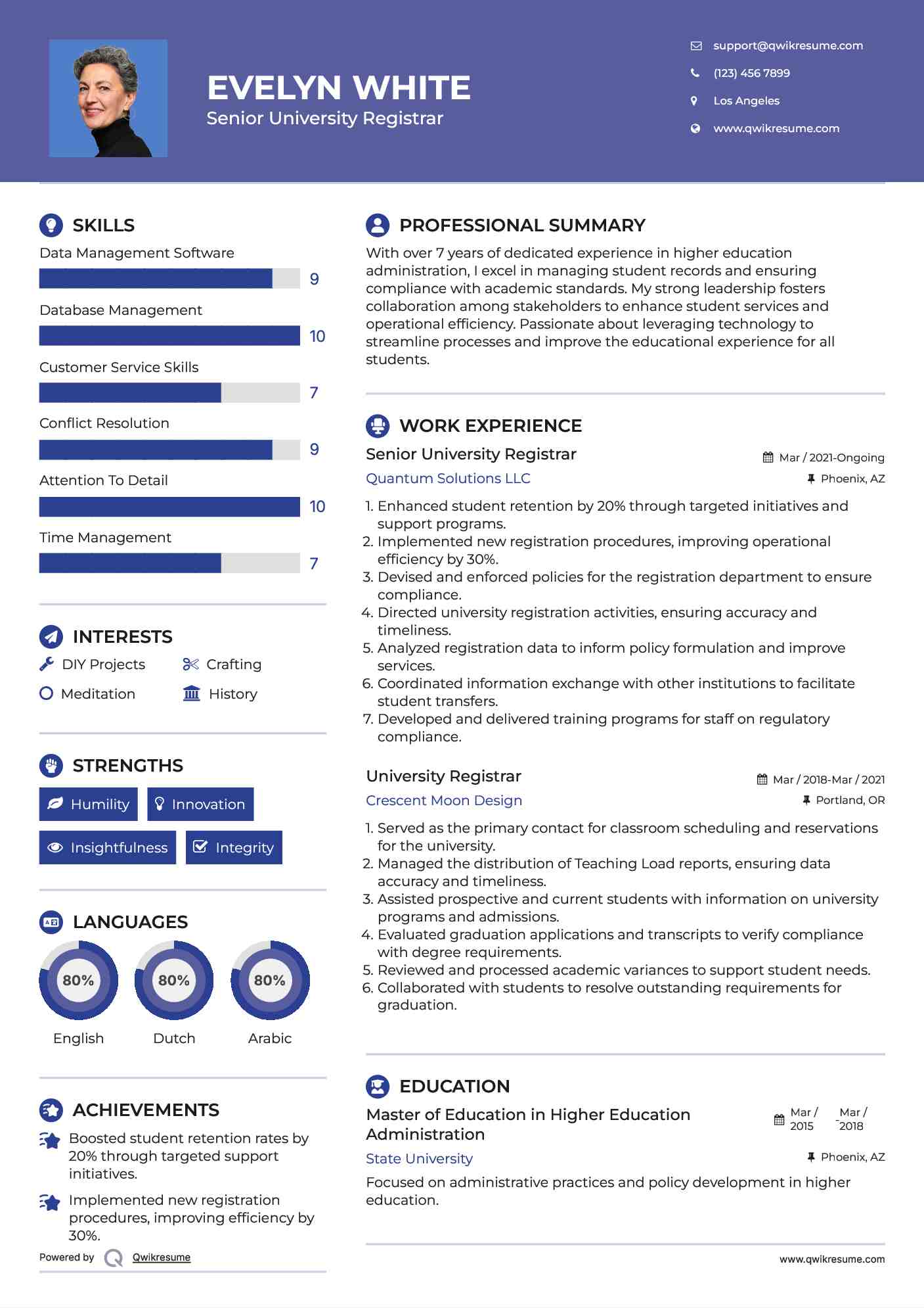 Senior University Registrar Resume Format