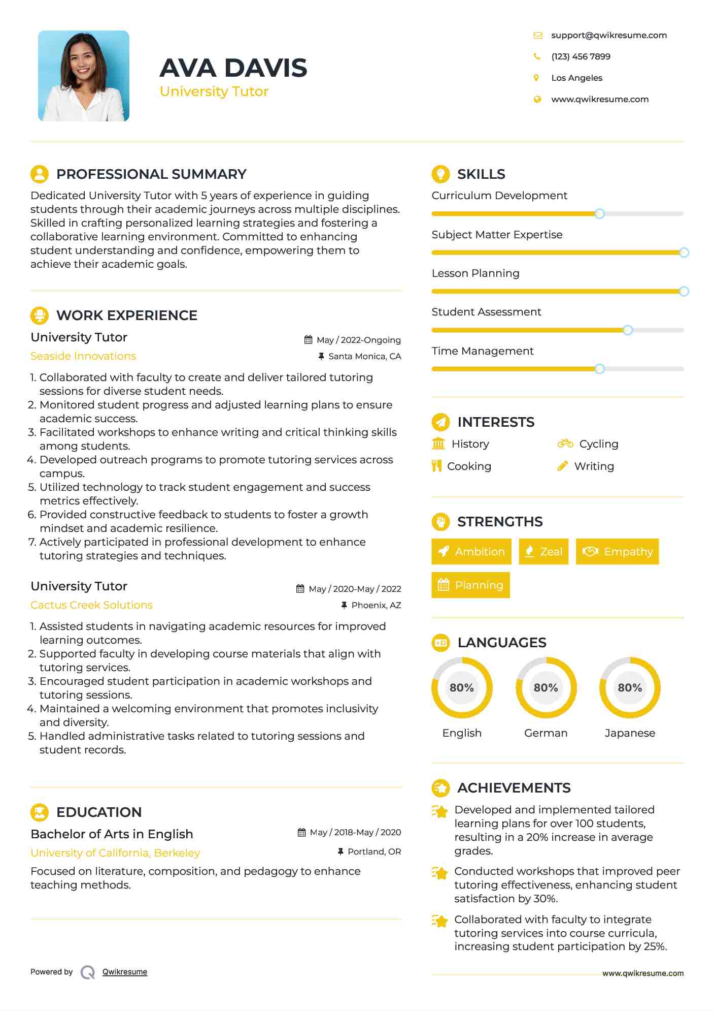 University Tutor Resume Format