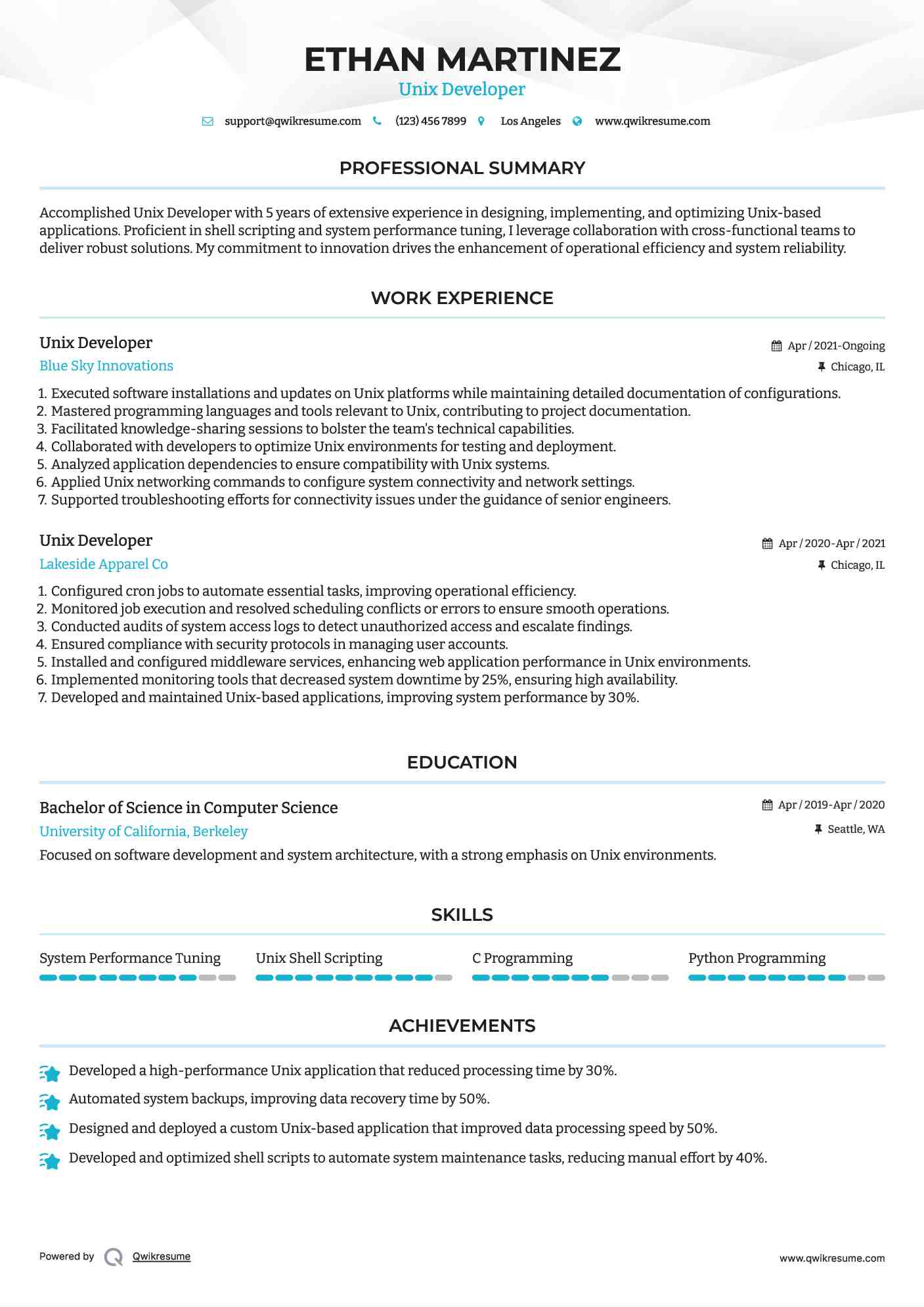 10+ Unix Developer Resume Samples & Templates for 2025