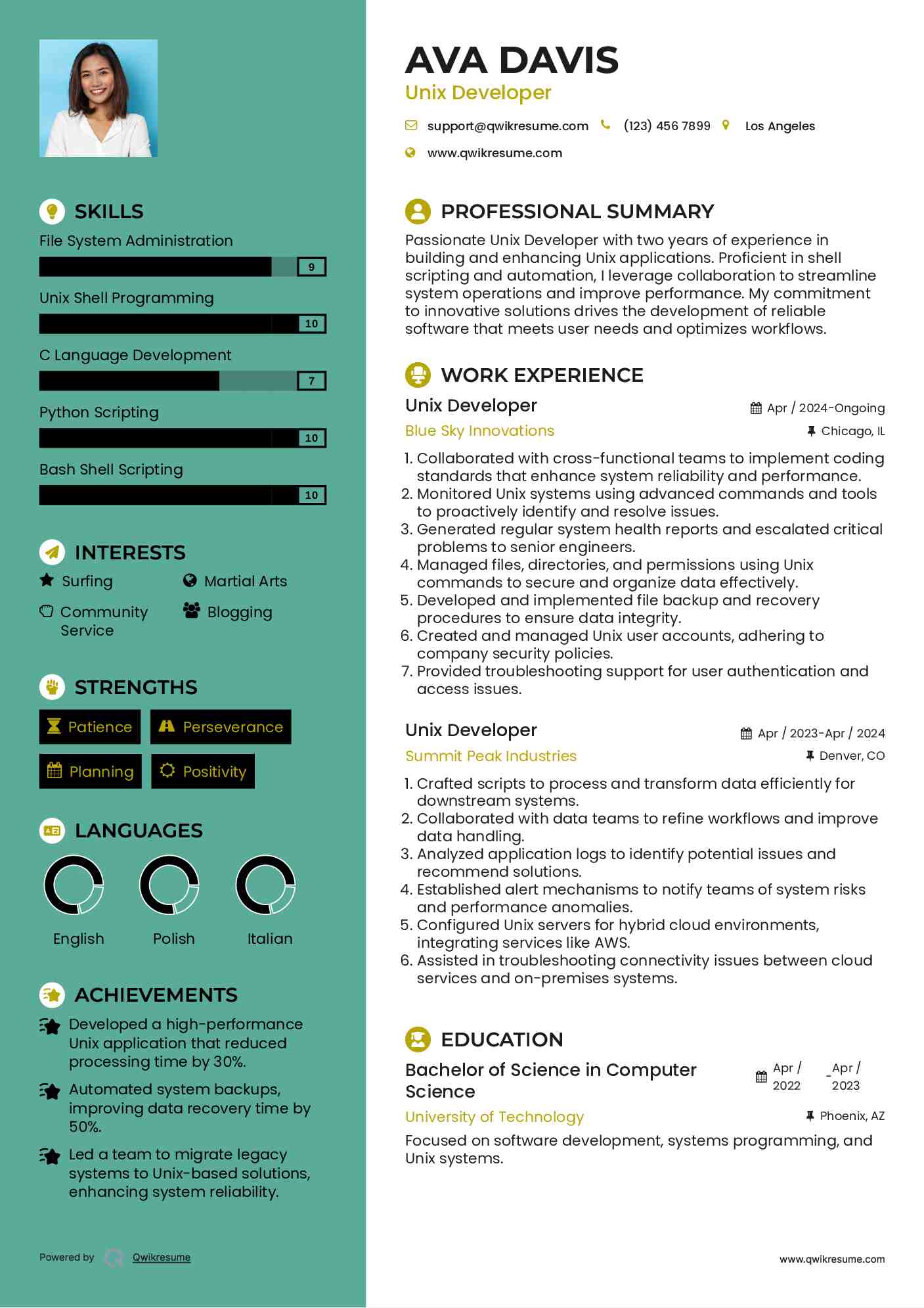 Unix Developer Resume Template