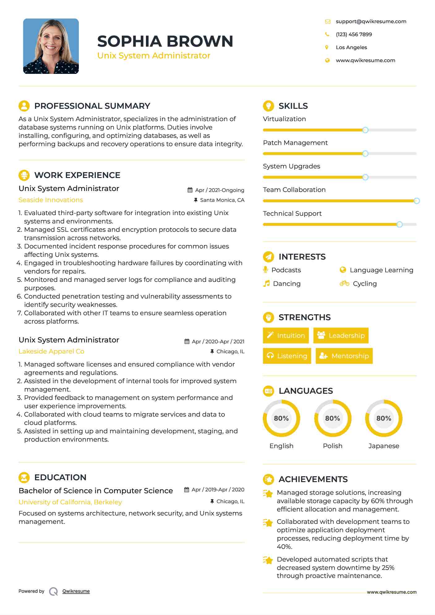 Unix System Administrator Resume Template