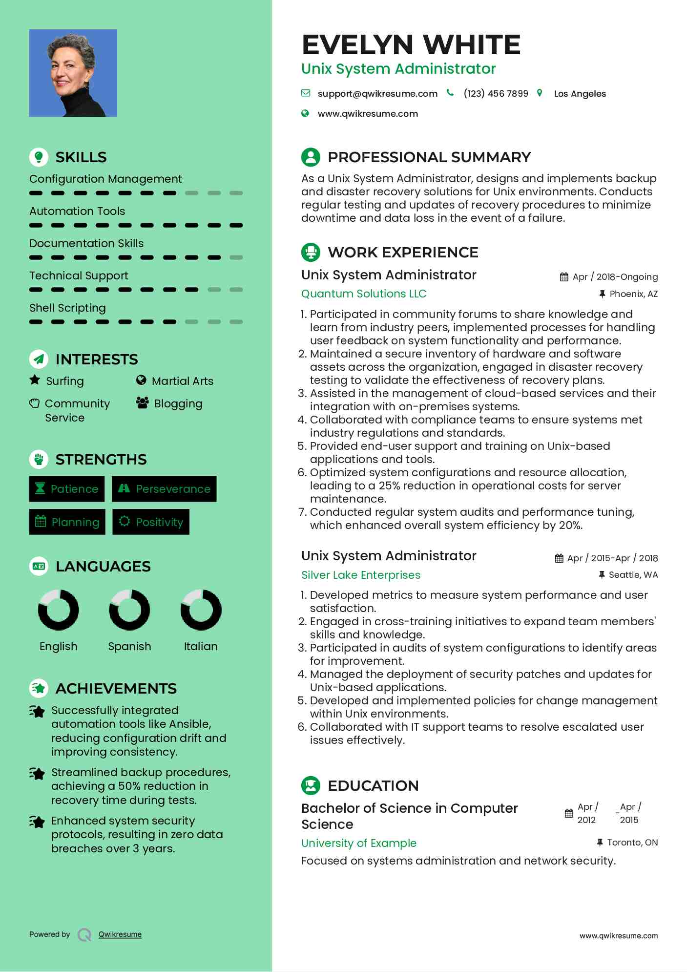 Unix System Administrator Resume Model