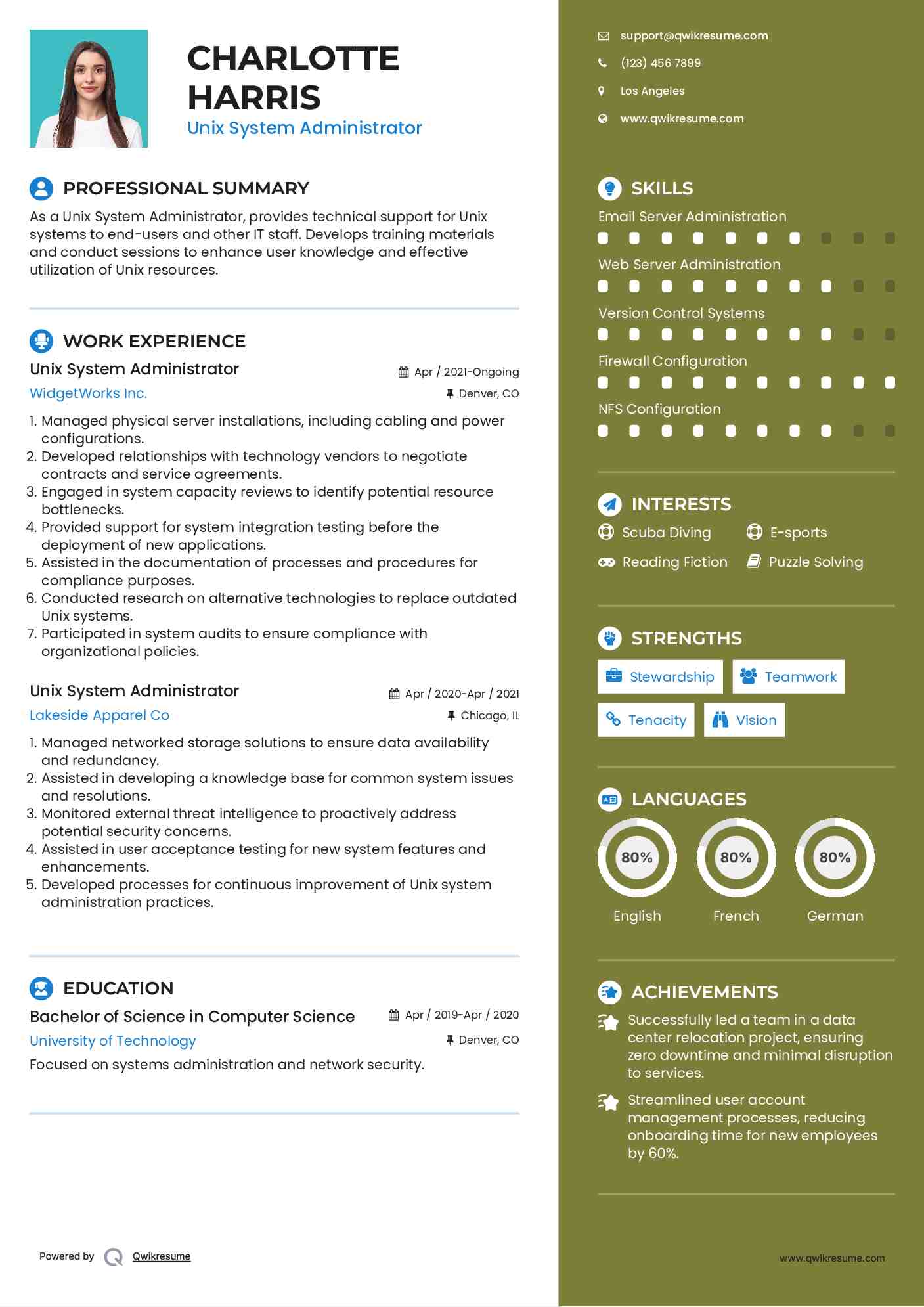 Unix System Administrator Resume Sample