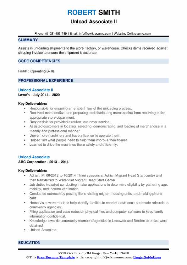 Unload Associate Resume Samples QwikResume