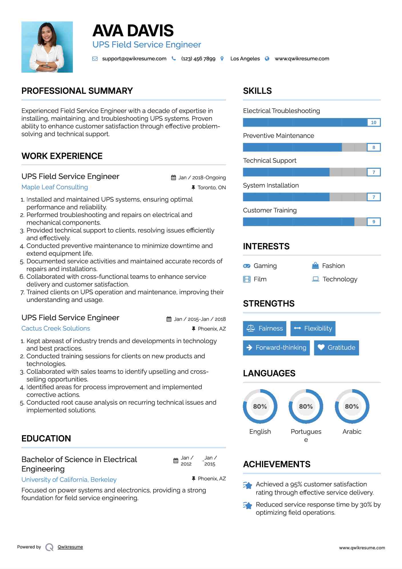 UPS Field Service Engineer Resume Sample