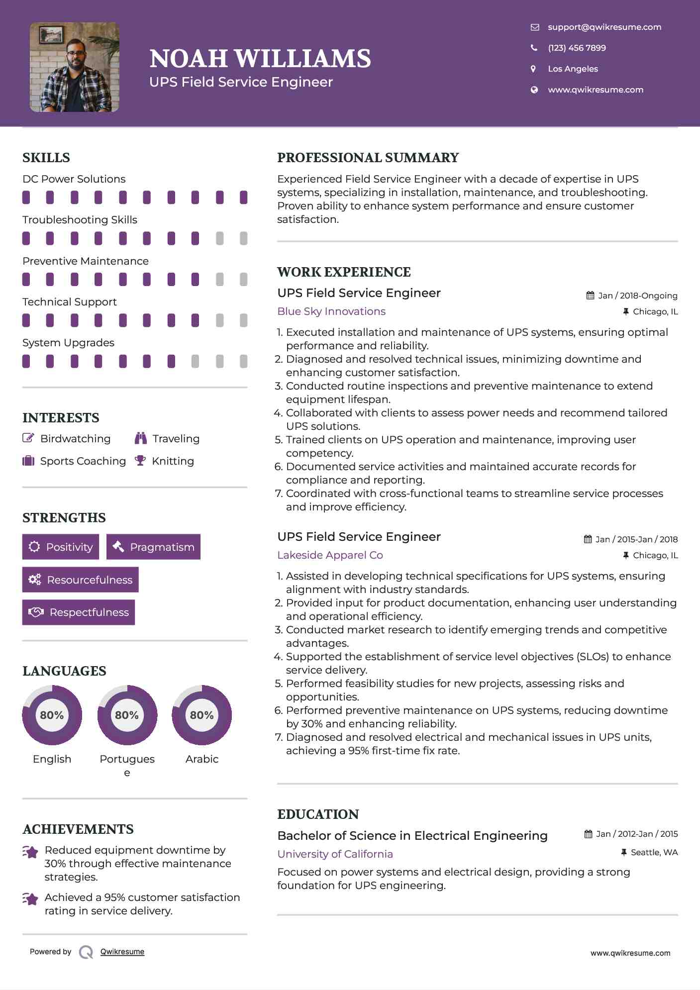 UPS Field Service Engineer Resume Template