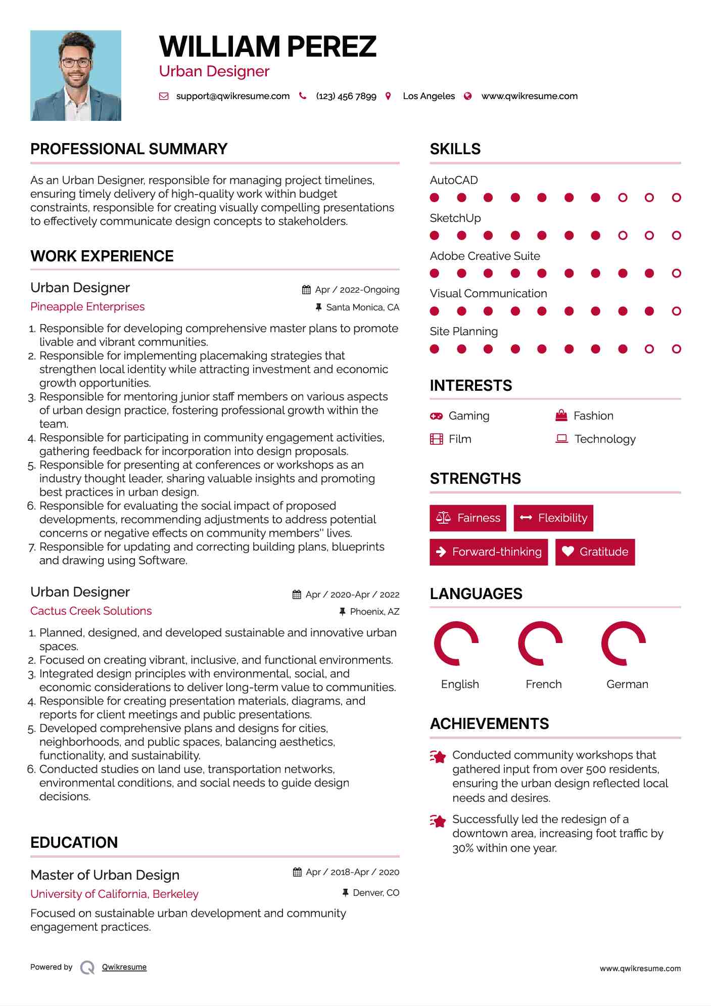 Urban Designer Resume Sample
