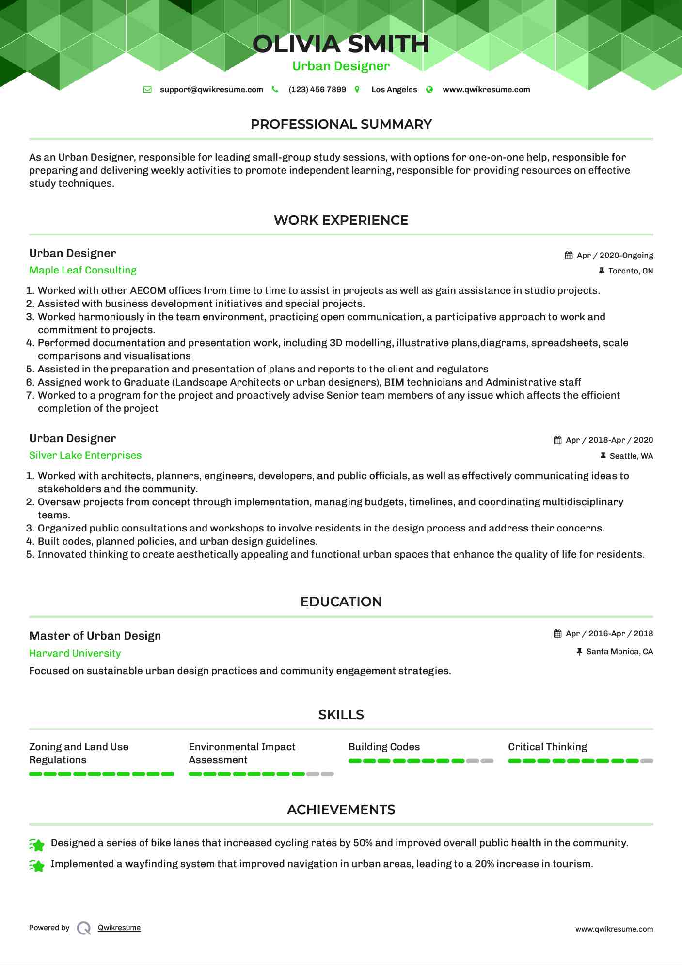 Urban Designer Resume Format