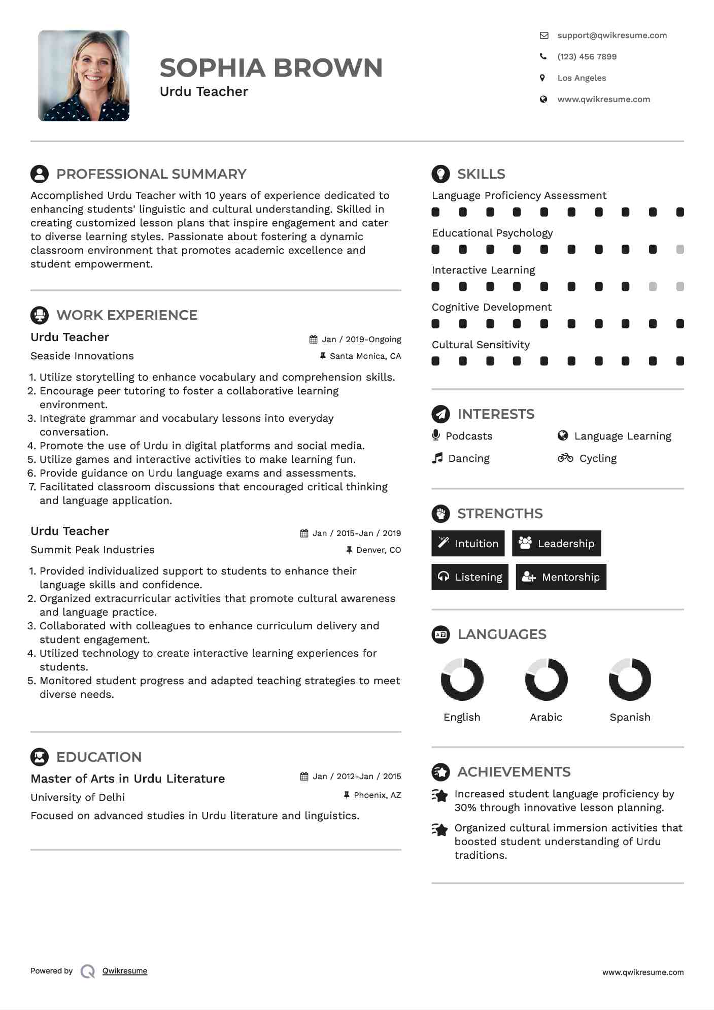 Urdu Teacher Resume Template