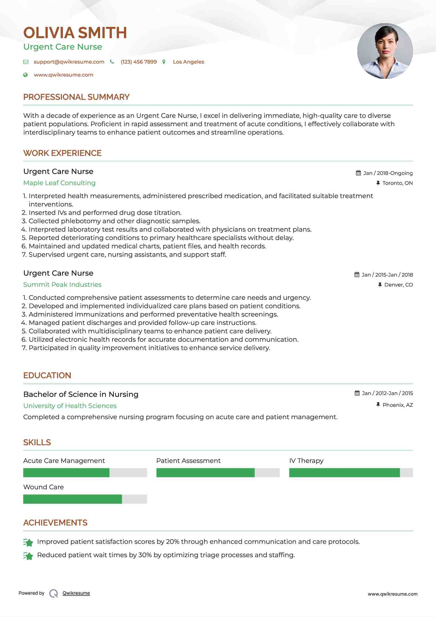 Urgent Care Nurse Resume Example