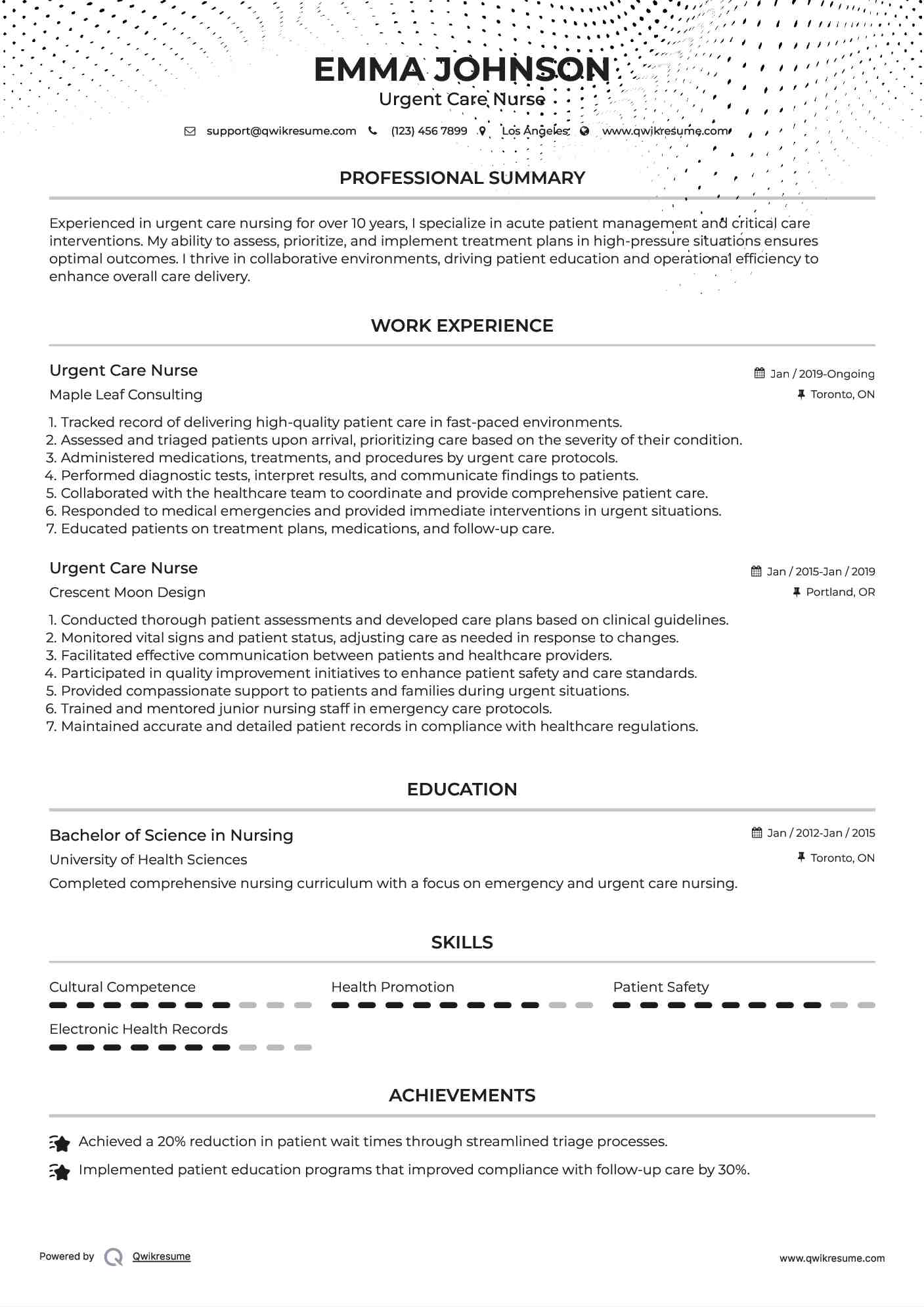 Urgent Care Nurse Resume Example