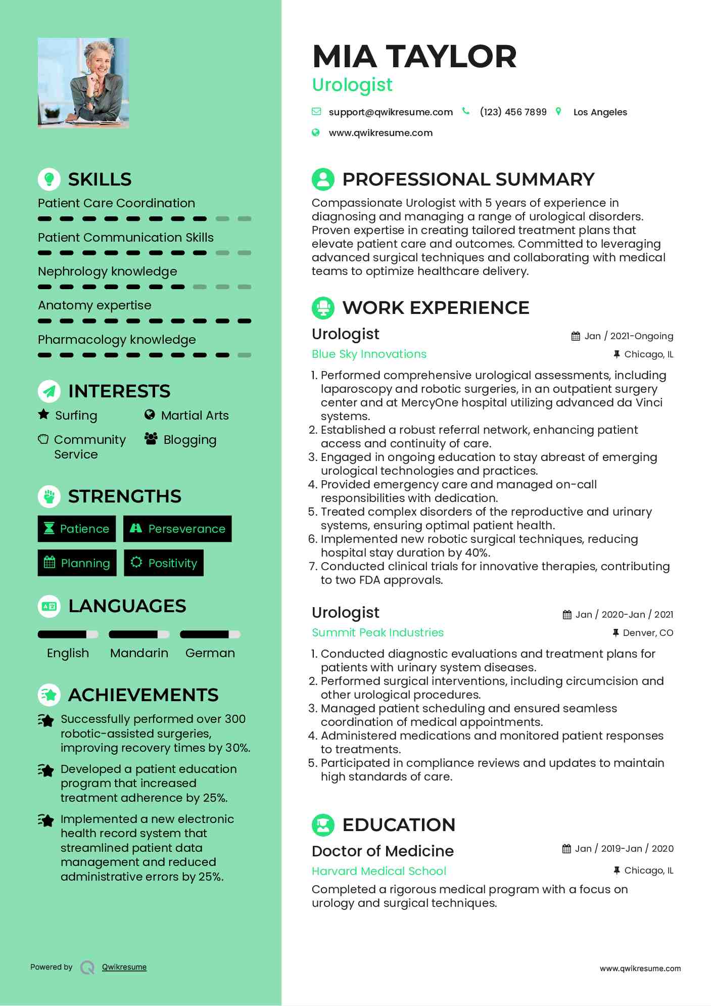 Urologist Resume Format