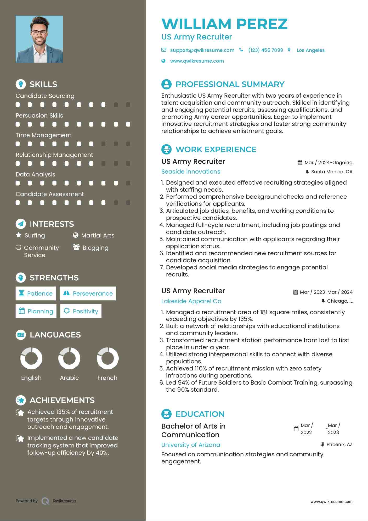 US Army Recruiter Resume Sample