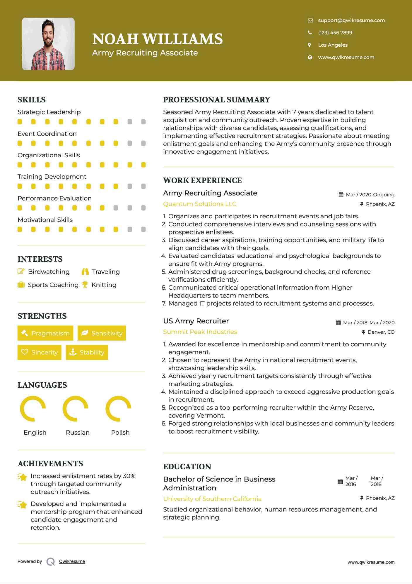 Army Recruiting Associate Resume Model