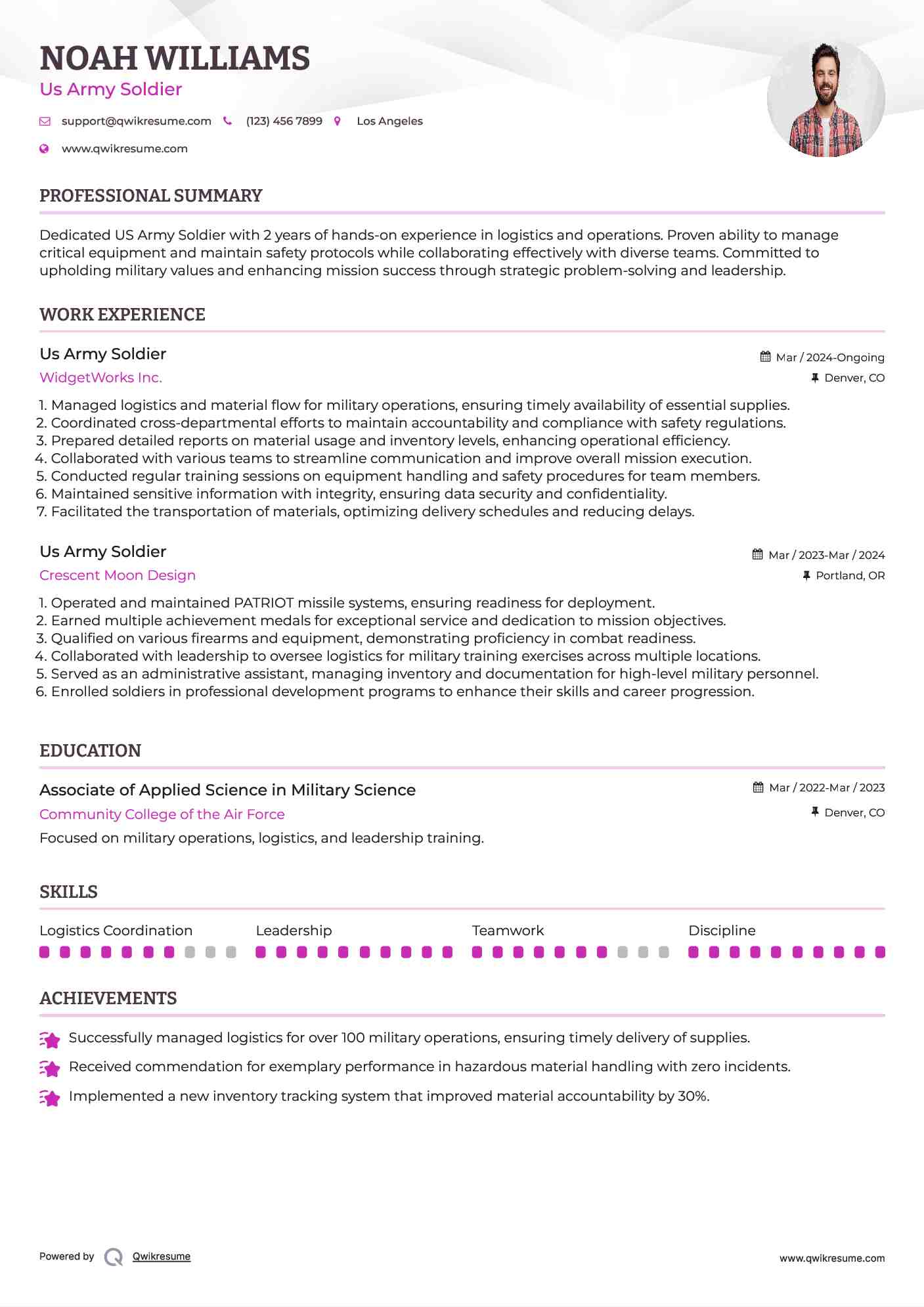 Us Army Soldier Resume Template