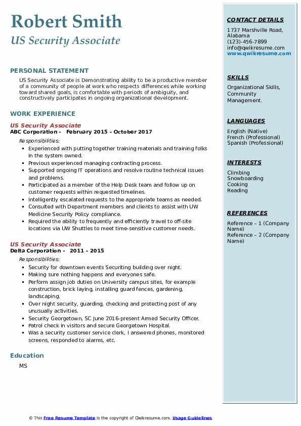 US Security Associate Resume Samples QwikResume