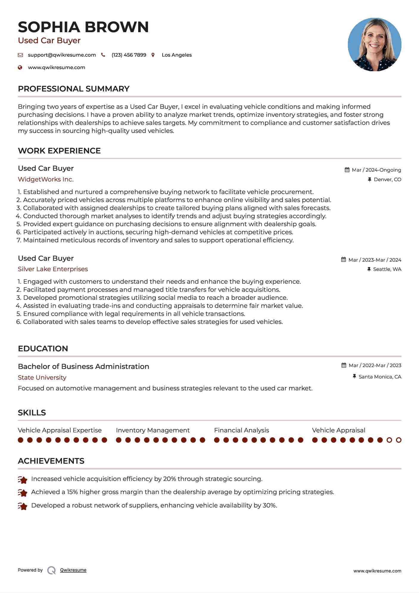 Used Car Buyer Resume Format
