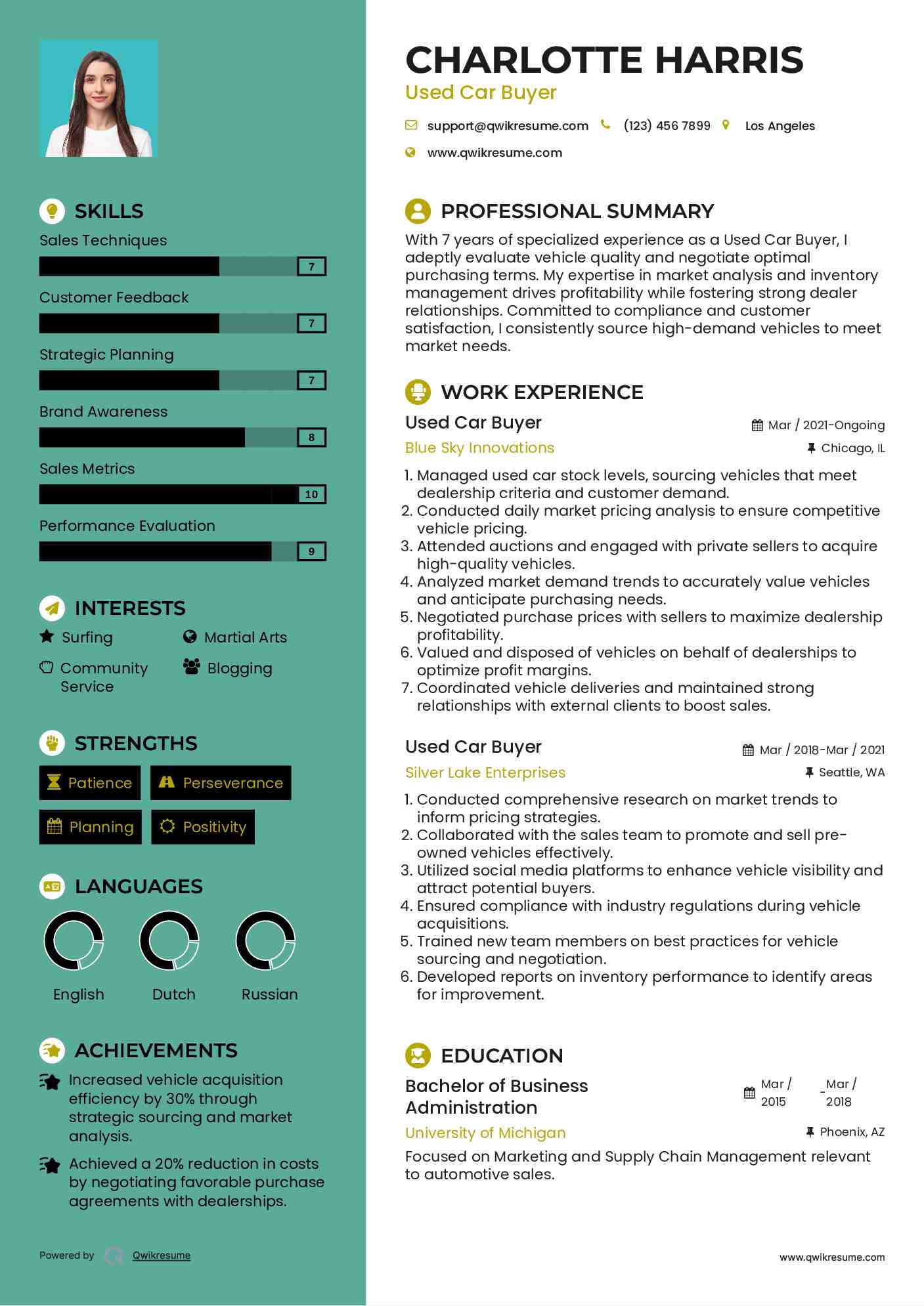 Used Car Buyer Resume Format