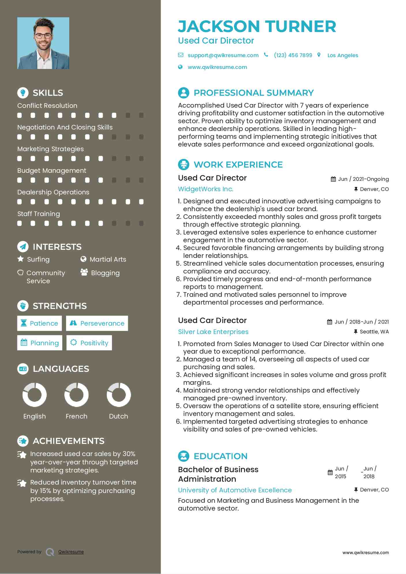 Used Car Director Resume Sample