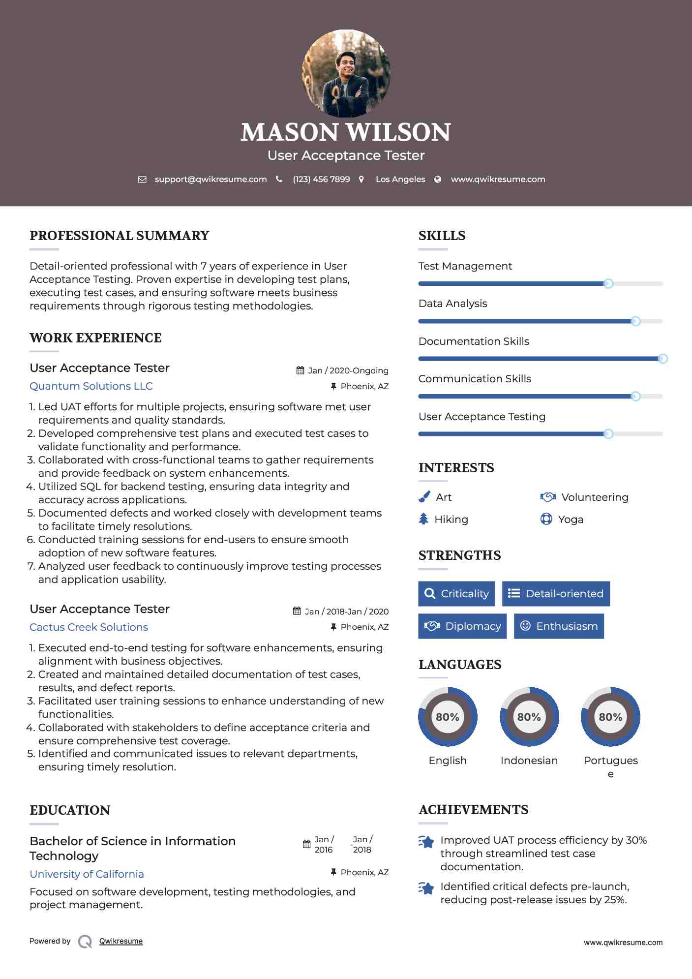 User Acceptance Tester Resume Example