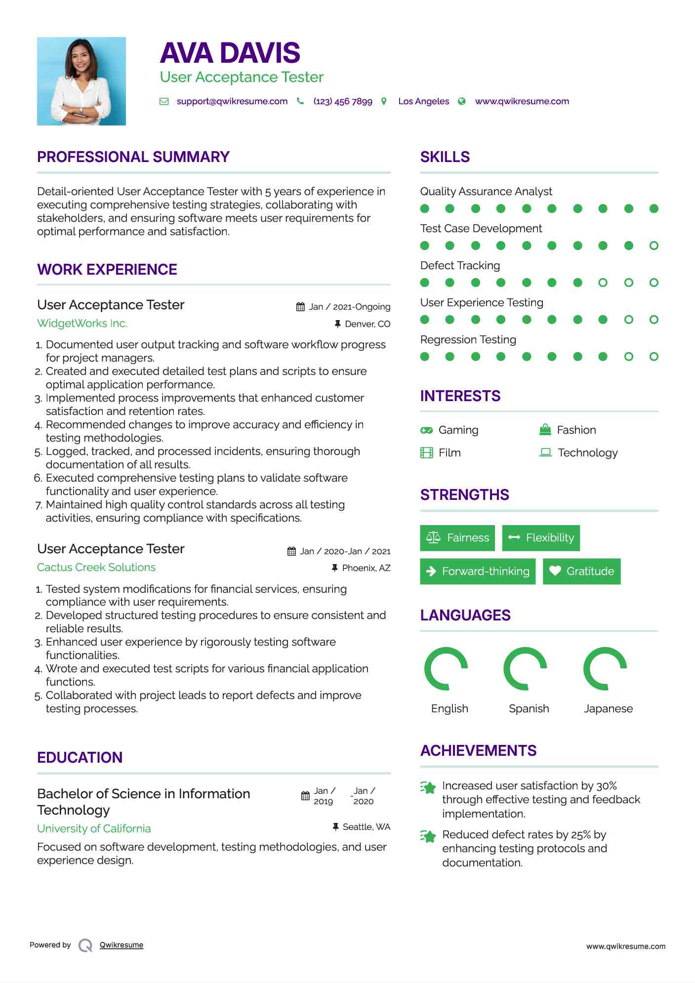 User Acceptance Tester Resume Example