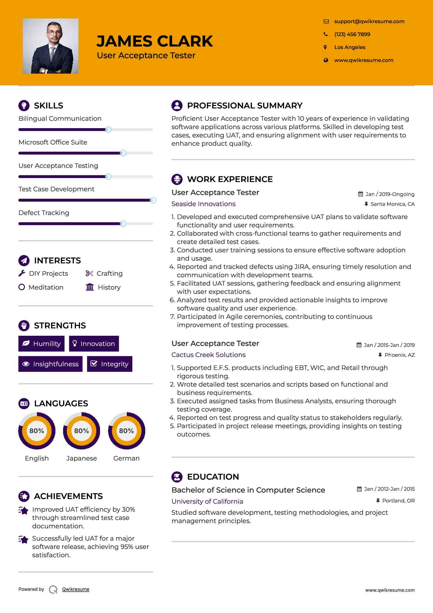 User Acceptance Tester Resume Format